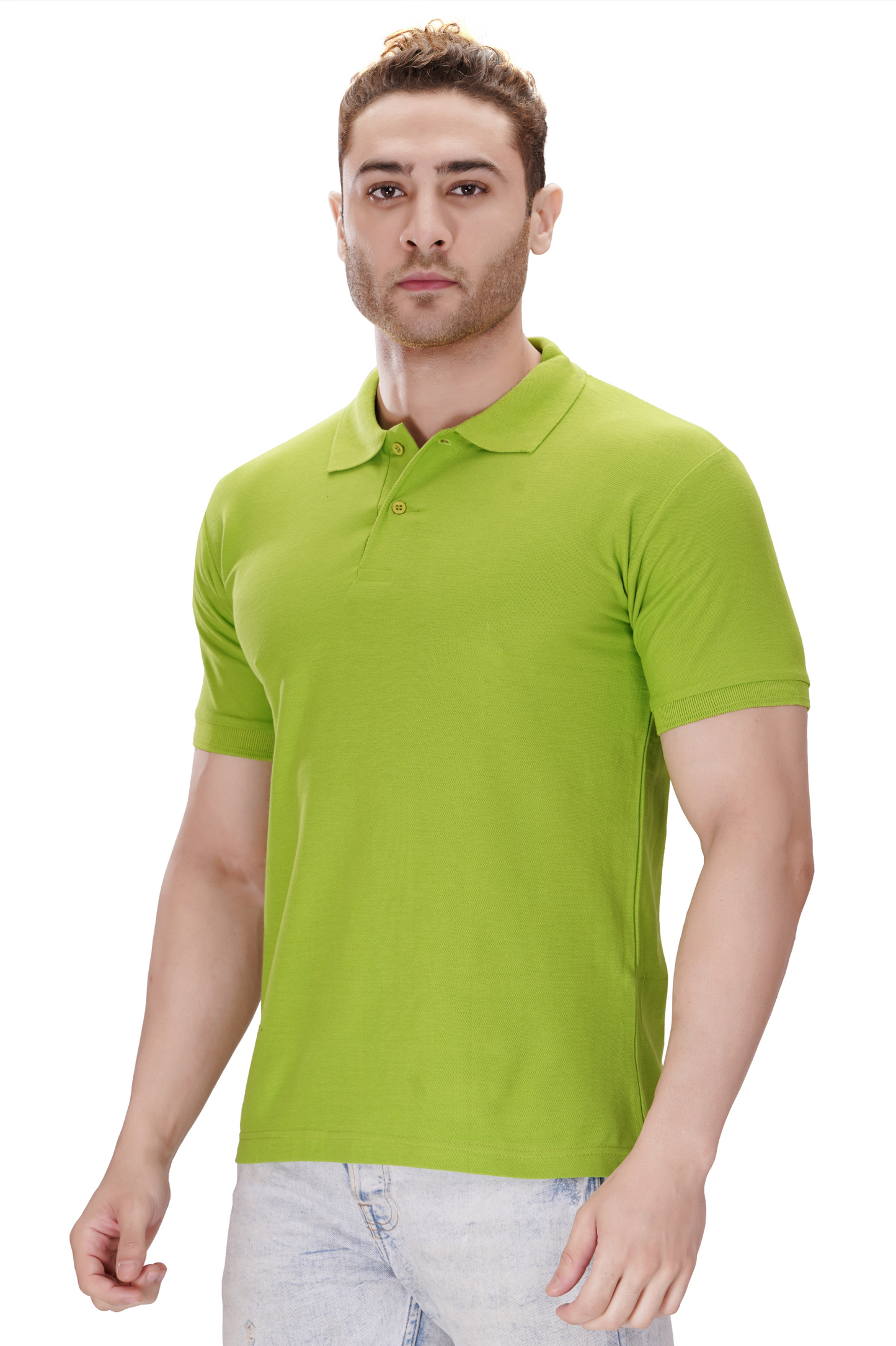 100% Cotton Men’s Half Sleeve Polo Neck T-Shirt - Liril Green