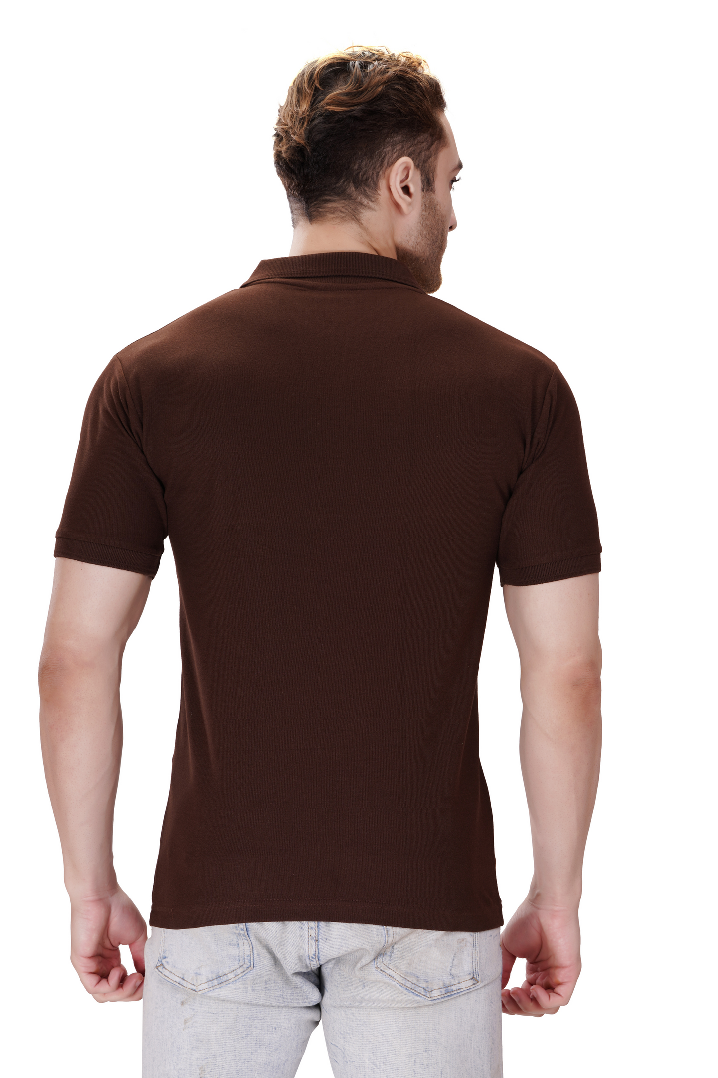100% Cotton Men’s Half Sleeve Polo Neck T-Shirt - Brown