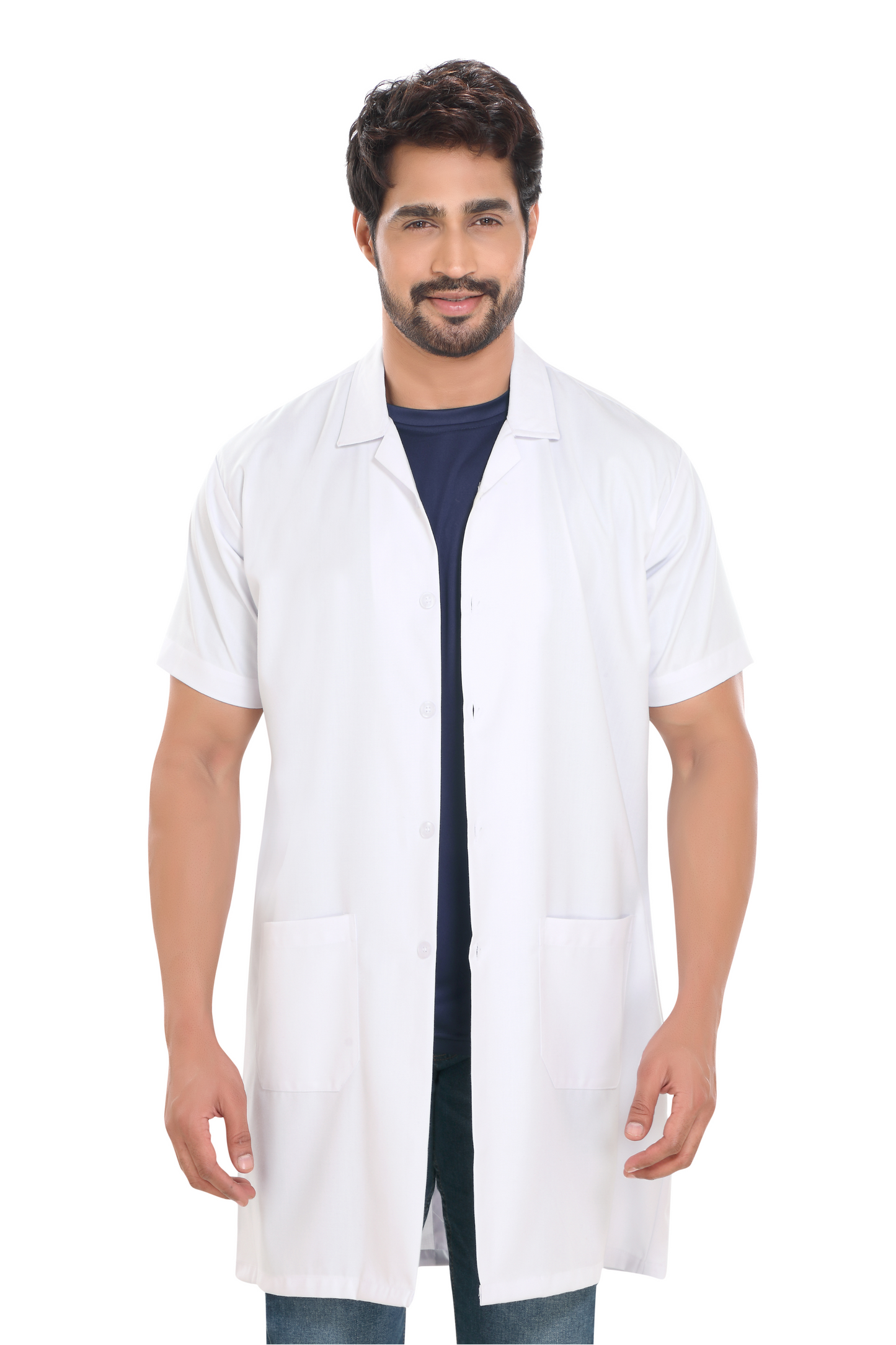 Cotton Unisex Apron Lab Coat - Knee Length - Half Sleeves - White