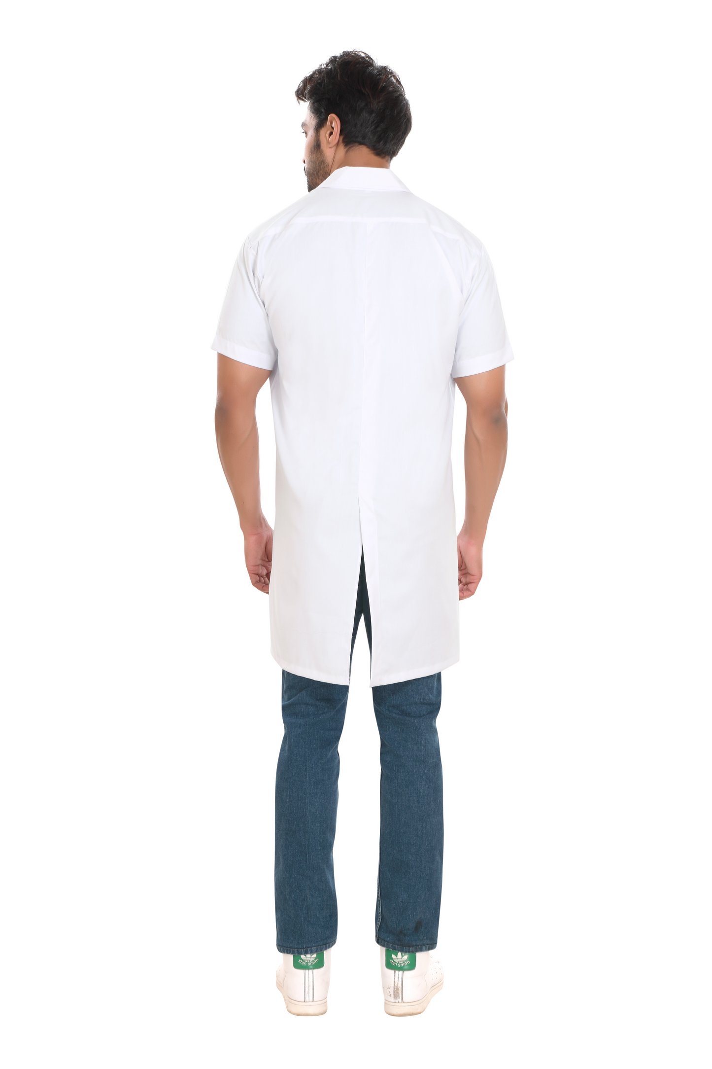 Cotton Unisex Apron Lab Coat - Knee Length - Half Sleeves - White