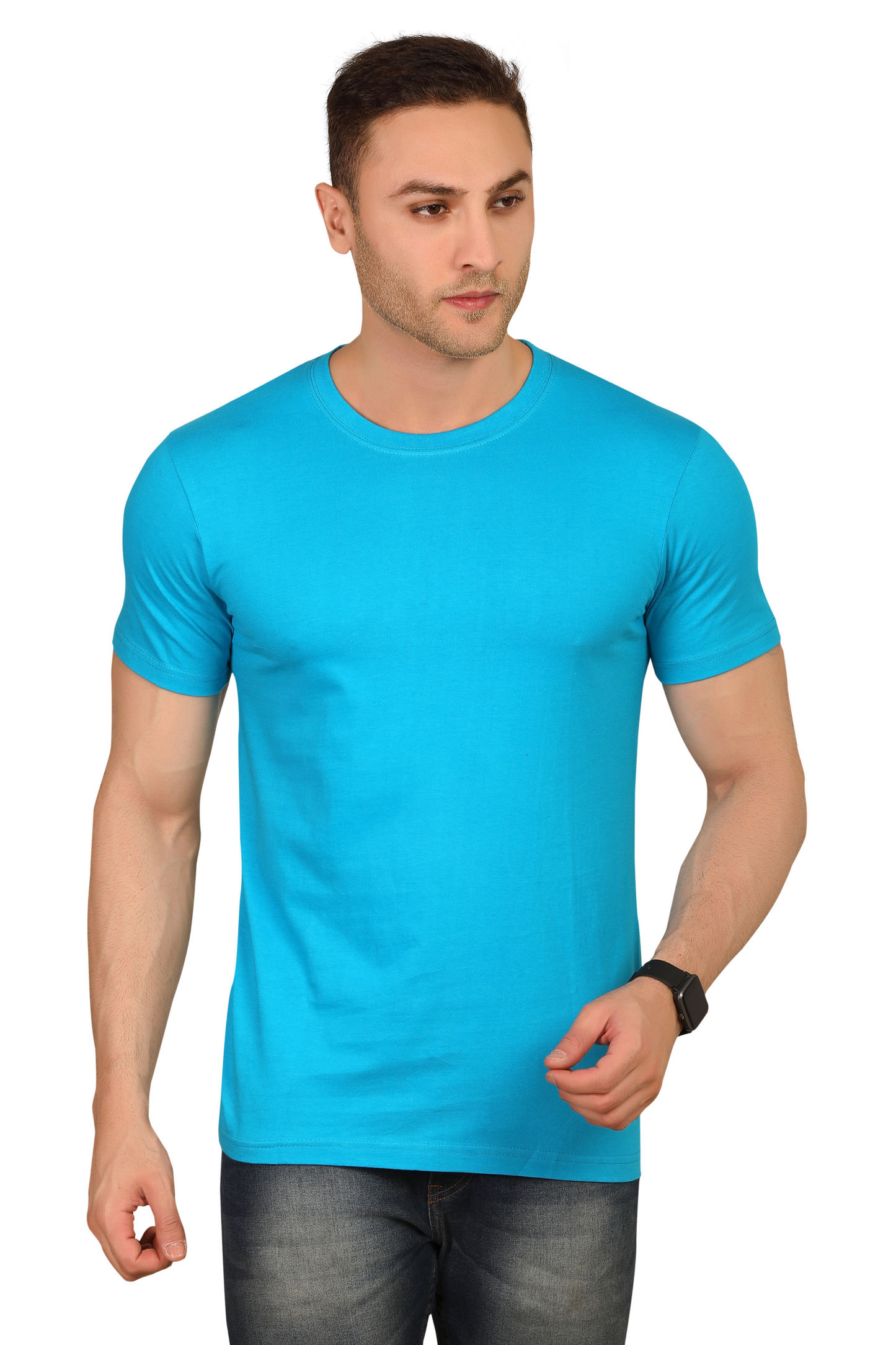 100% Cotton Menâs Half Sleeve T-Shirt - T. Blue