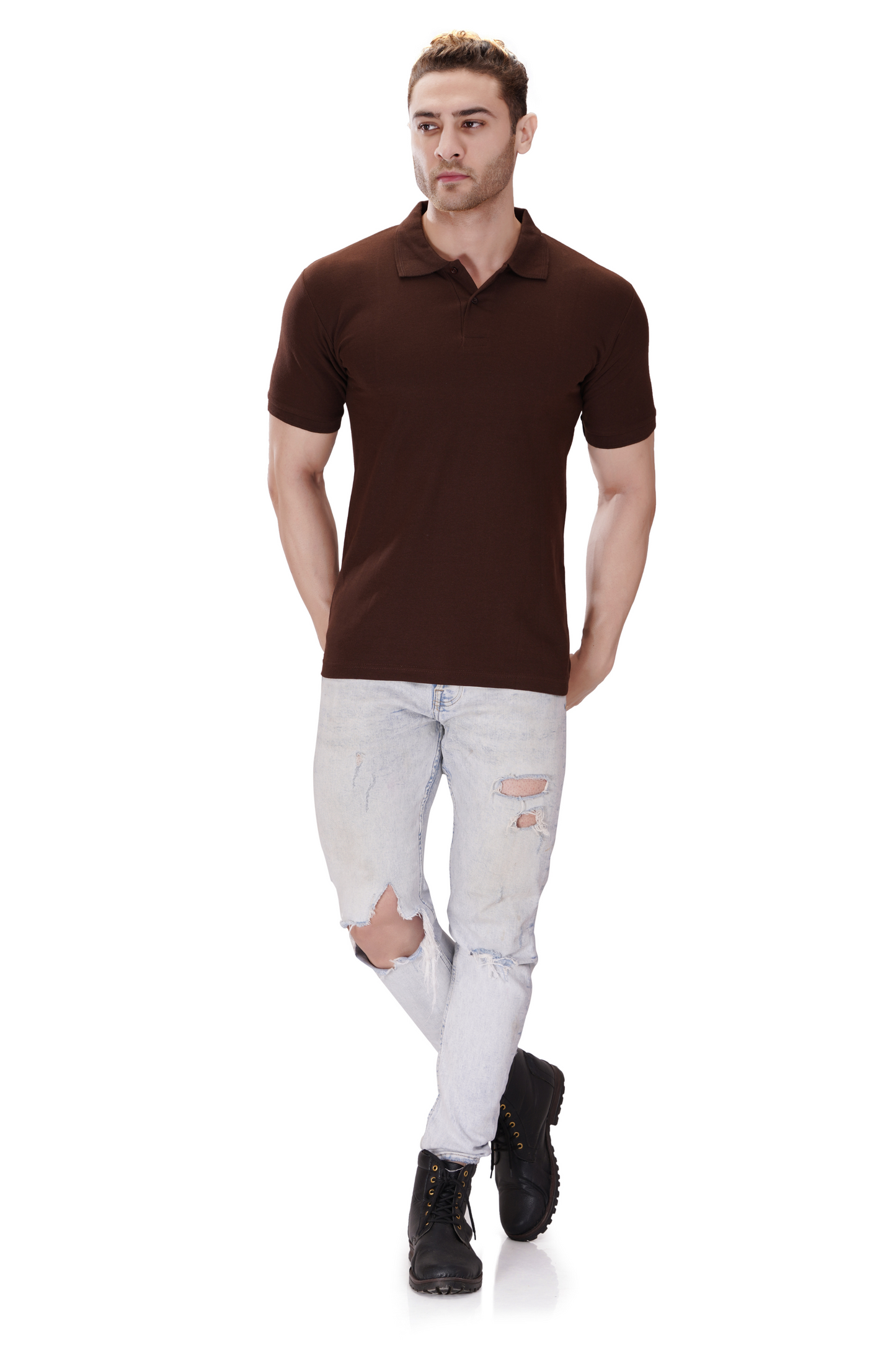 100% Cotton Men’s Half Sleeve Polo Neck T-Shirt - Brown