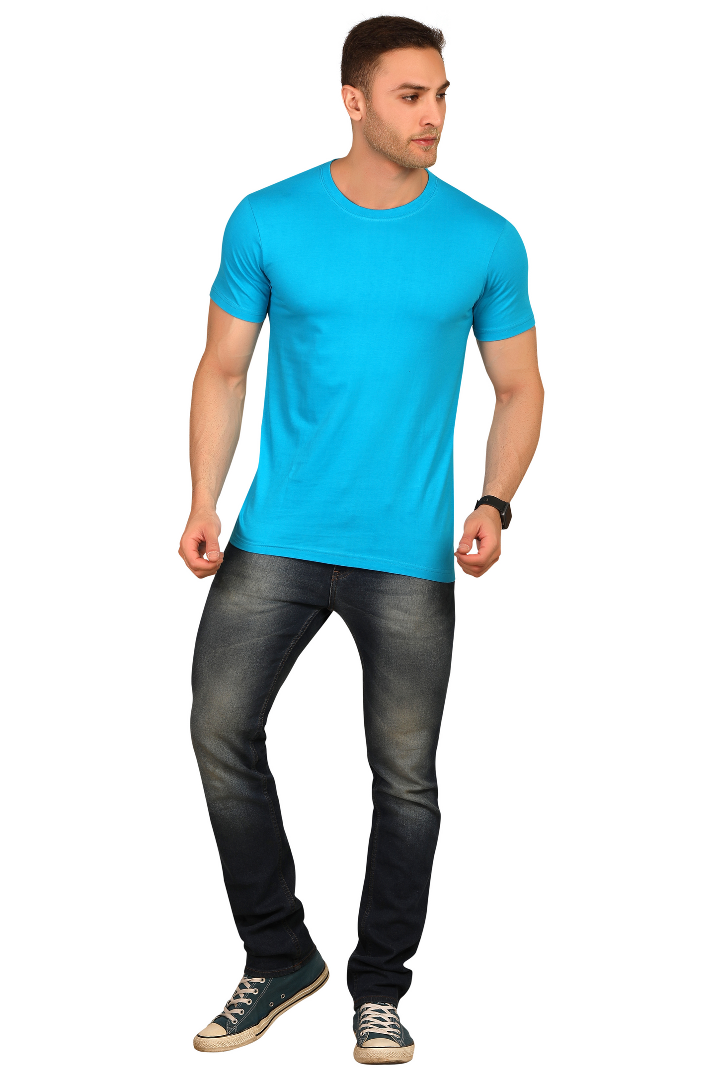 100% Cotton Menâs Half Sleeve T-Shirt - T. Blue