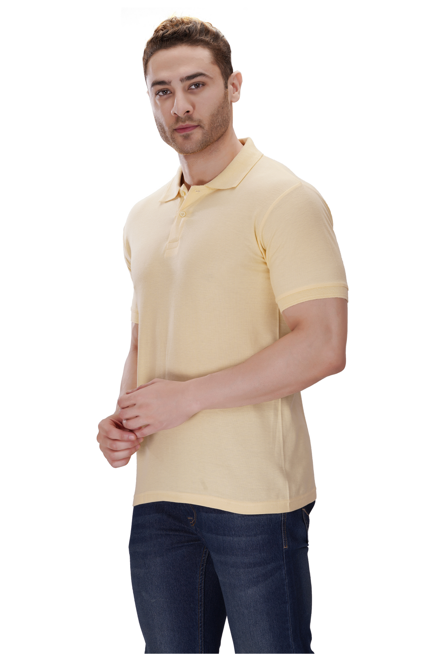 100% Cotton Men’s Half Sleeve Polo Neck T-Shirt - Half White