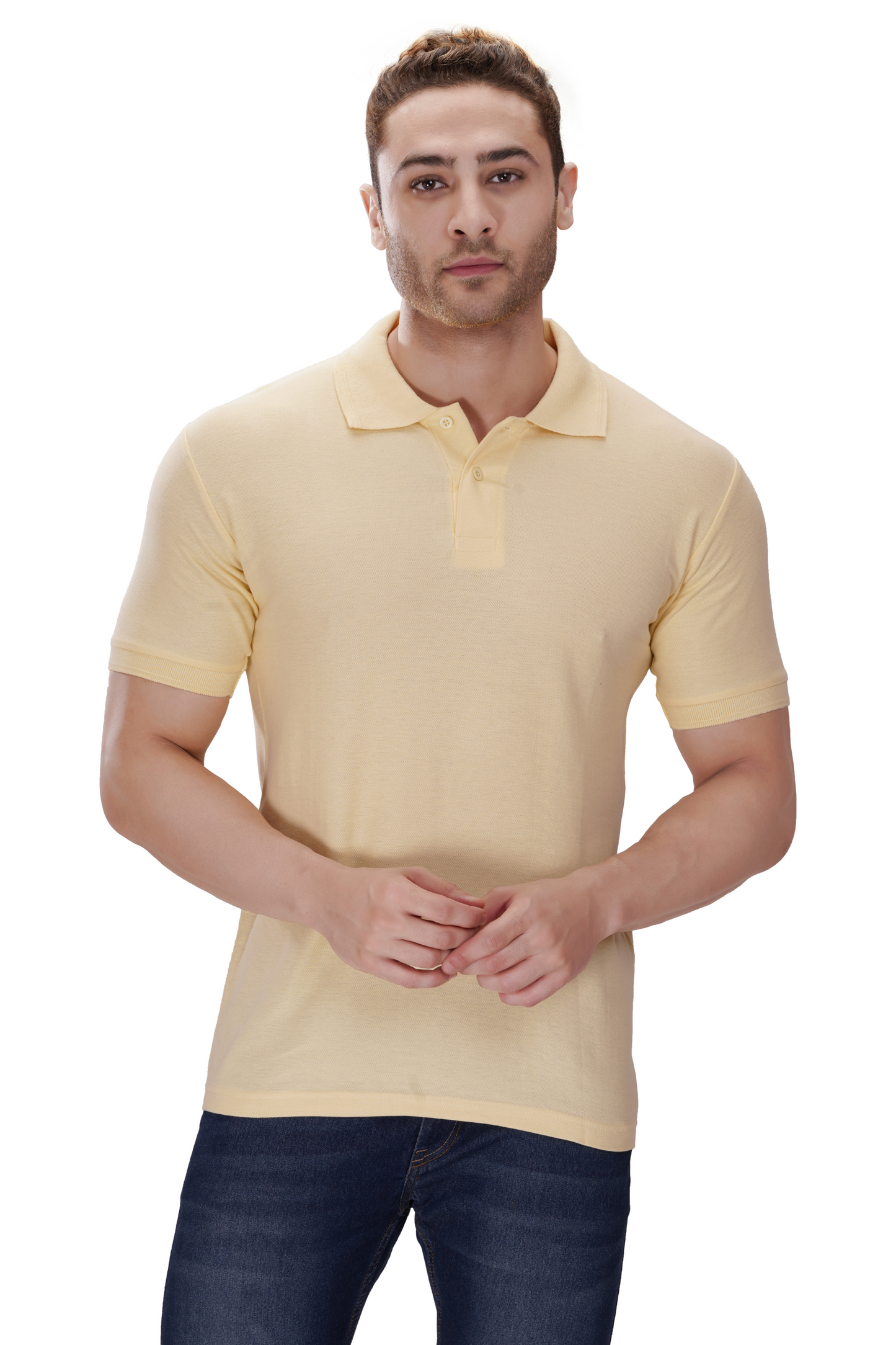 100% Cotton Men’s Half Sleeve Polo Neck T-Shirt - Half White