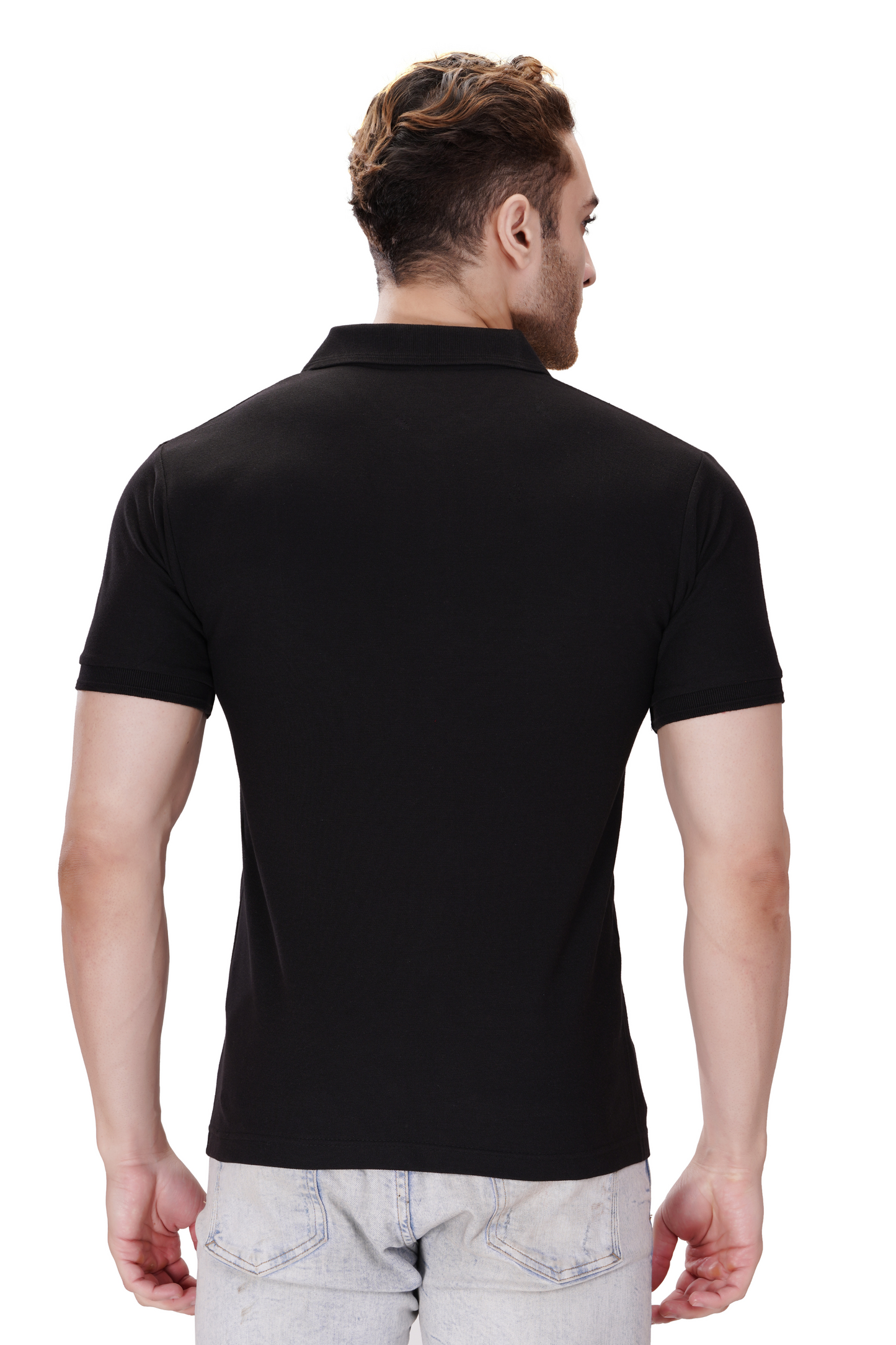 100% Cotton Men’s Half Sleeve Polo Neck T-Shirt - Black
