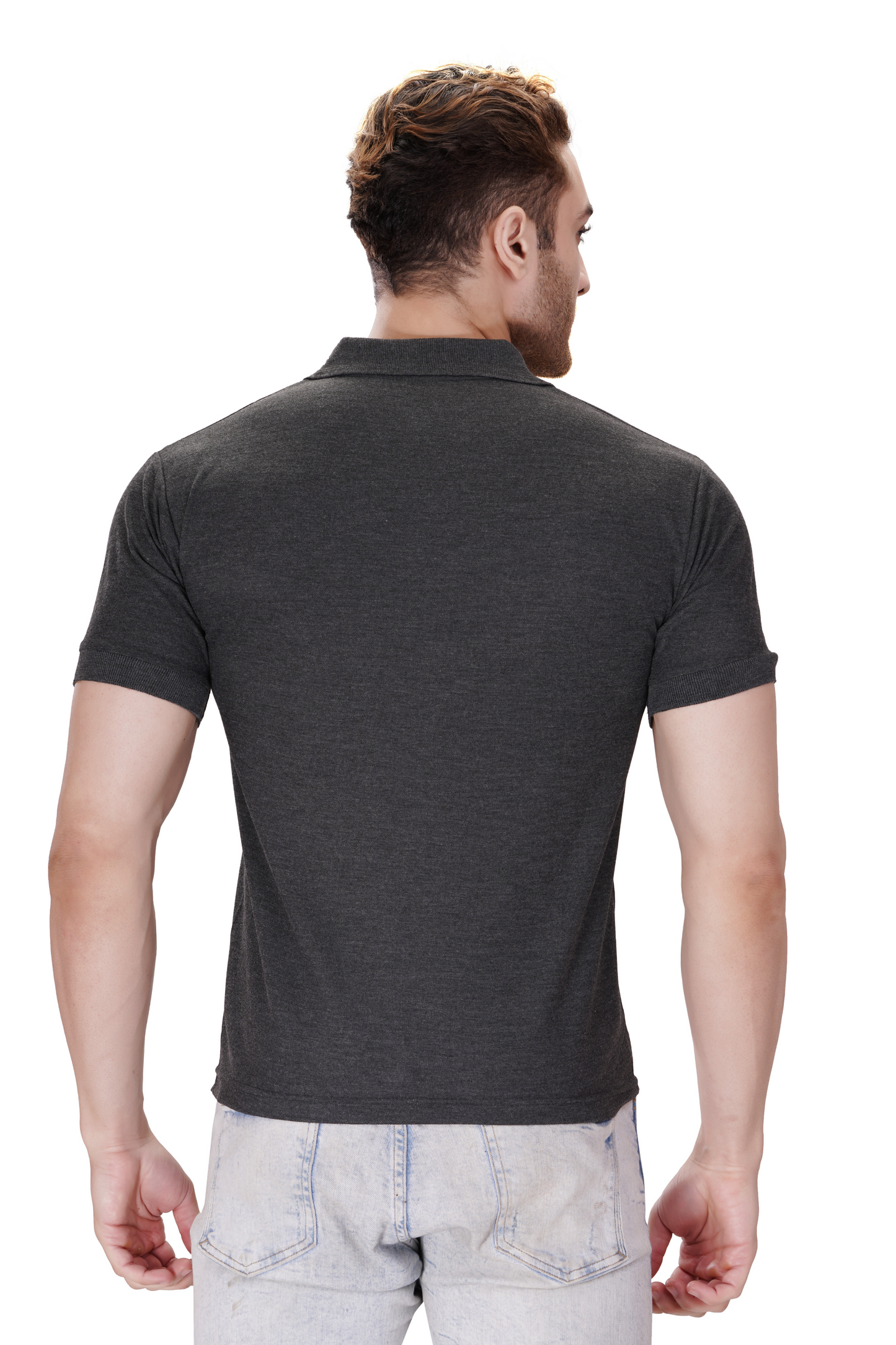 100% Cotton Men’s Half Sleeve Polo Neck T-Shirt - Charcoal Melange