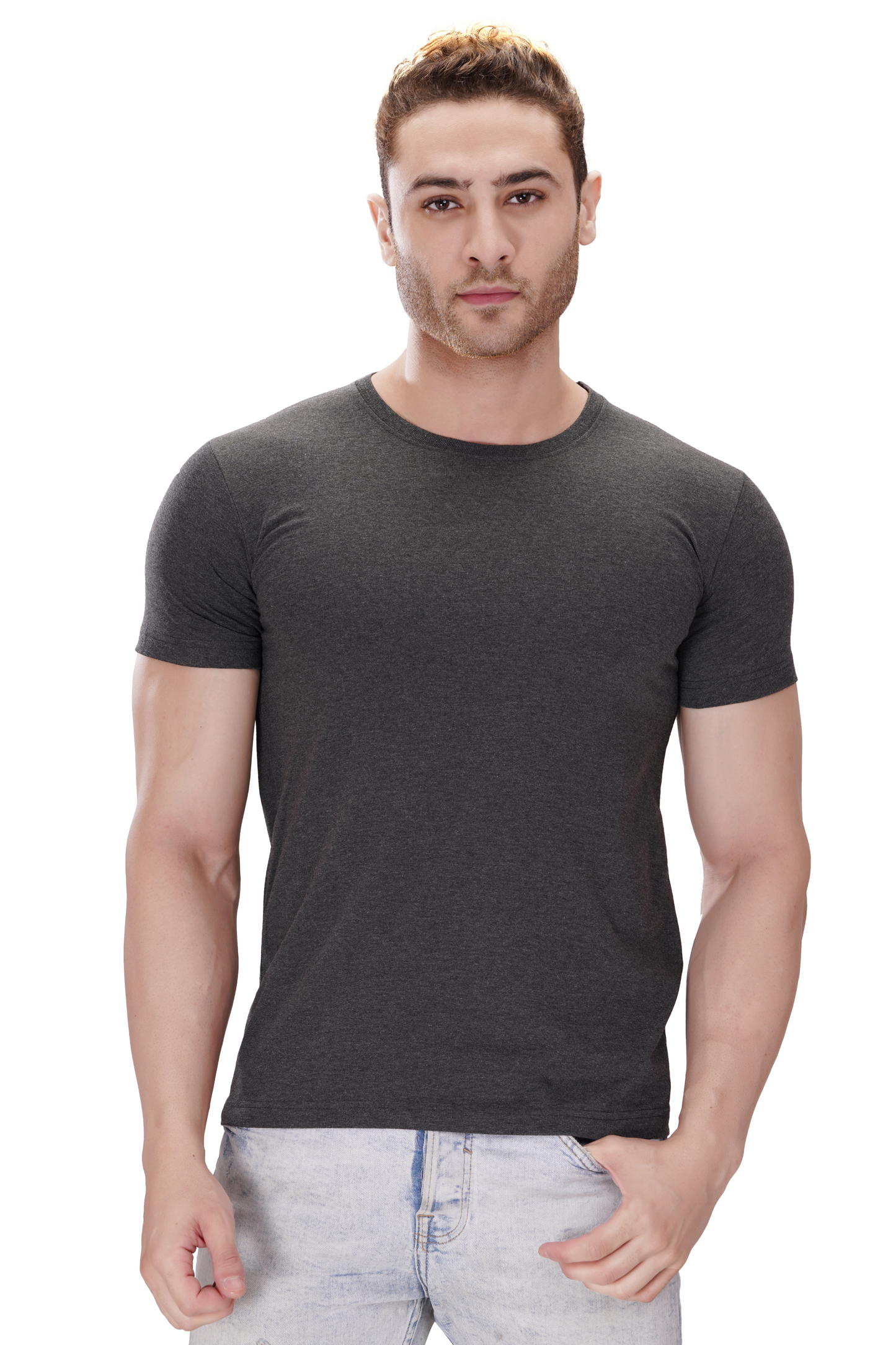 100% Cotton Men’s Half Sleeve T-Shirt - Charcoal Melange