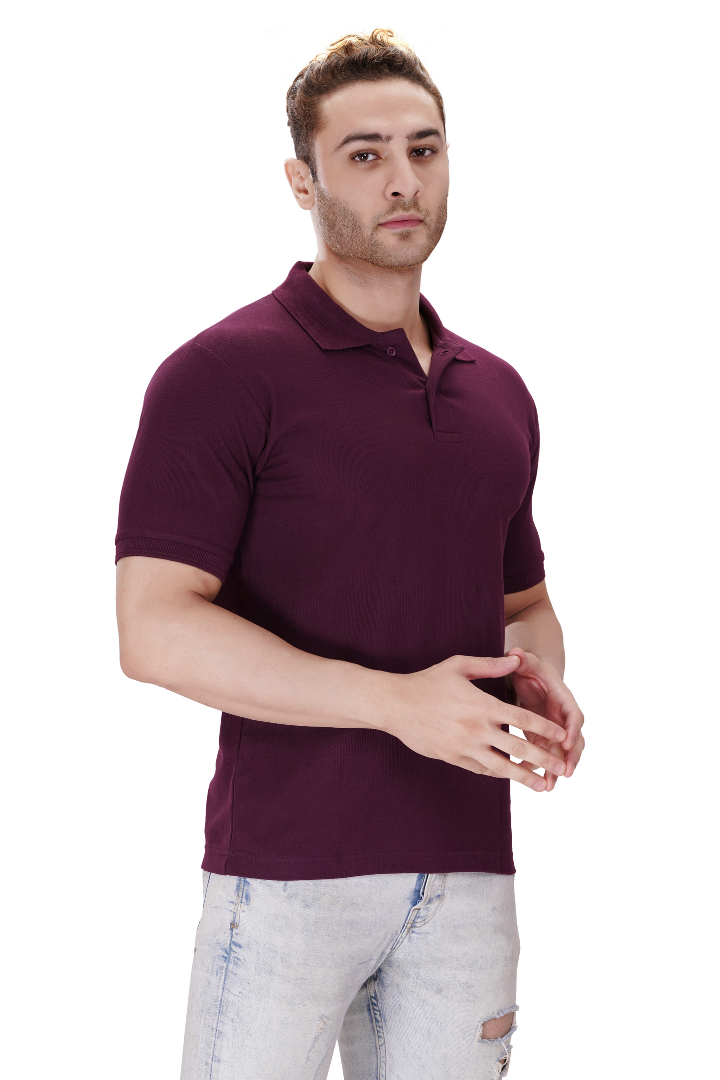 100% Cotton Men’s Half Sleeve Polo Neck T-Shirt - Wine