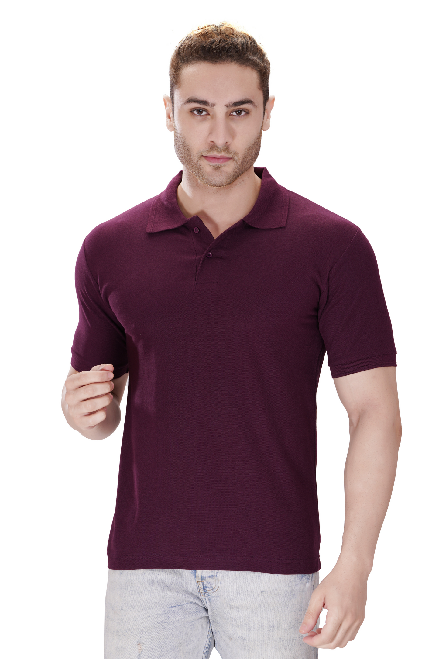 100% Cotton Men’s Half Sleeve Polo Neck T-Shirt - Wine