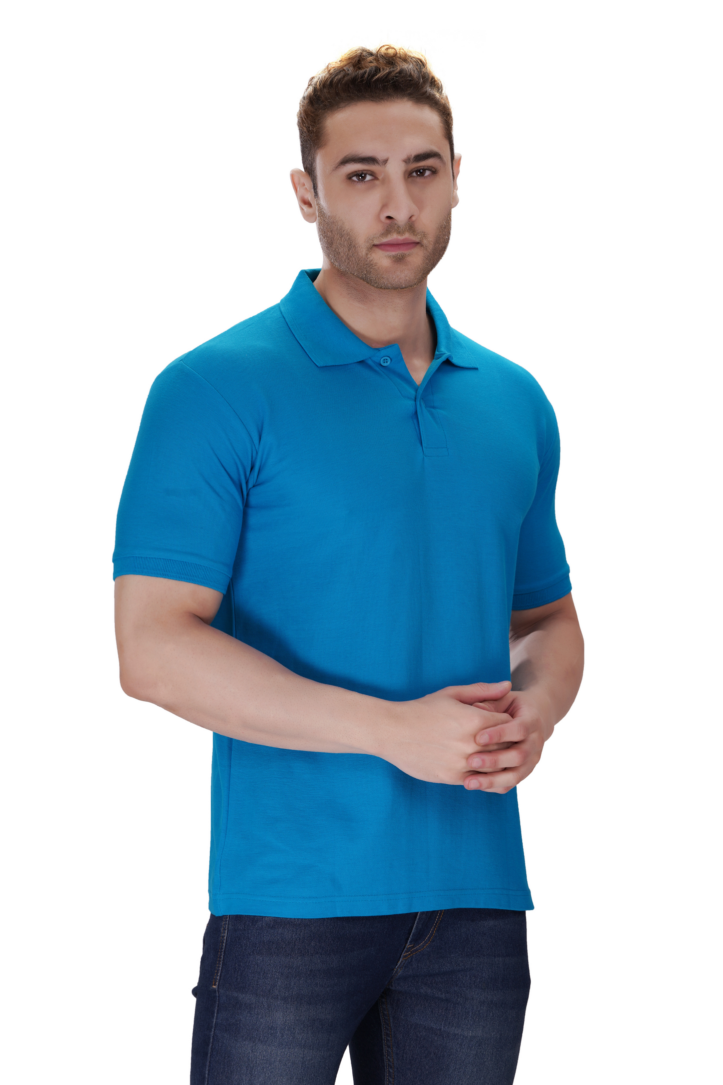 100% Cotton Men’s Half Sleeve Polo Neck T-Shirt - T. Blue