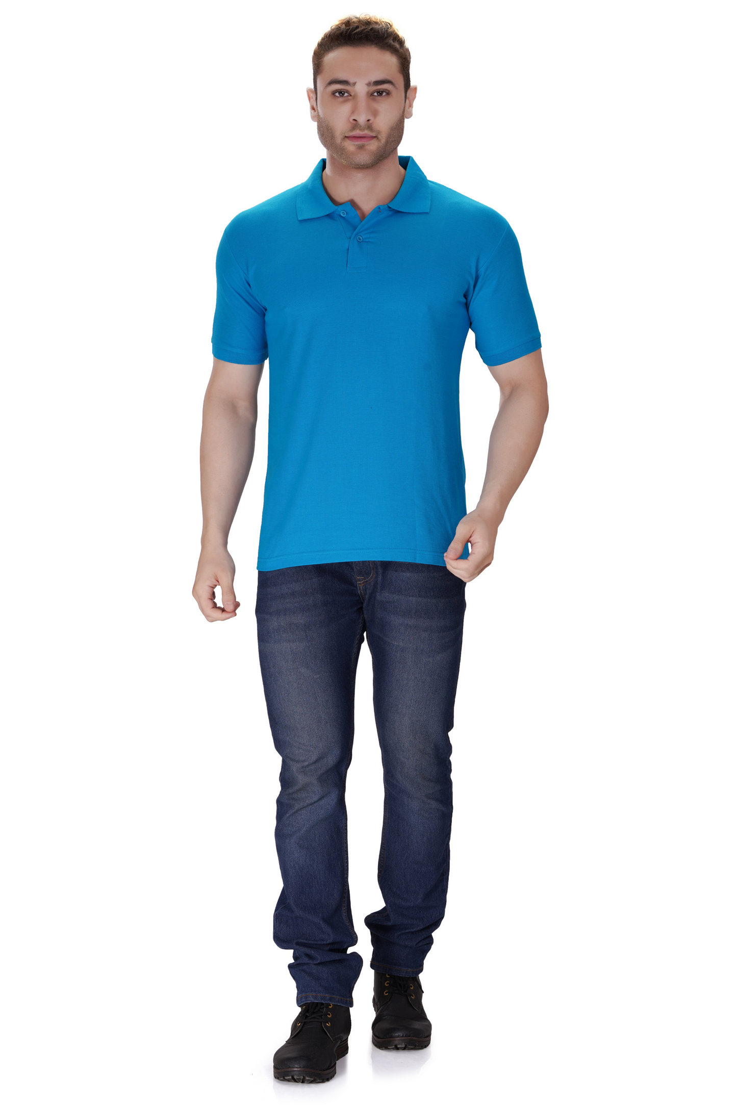 100% Cotton Men’s Half Sleeve Polo Neck T-Shirt - T. Blue