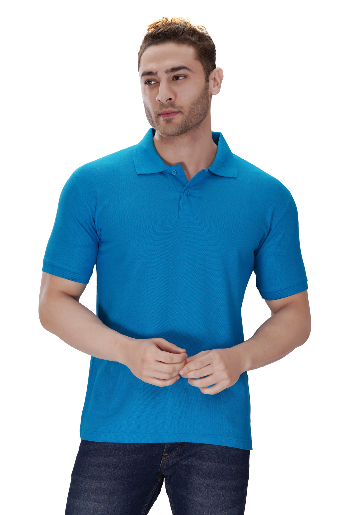 100% Cotton Men’s Half Sleeve Polo Neck T-Shirt - T. Blue