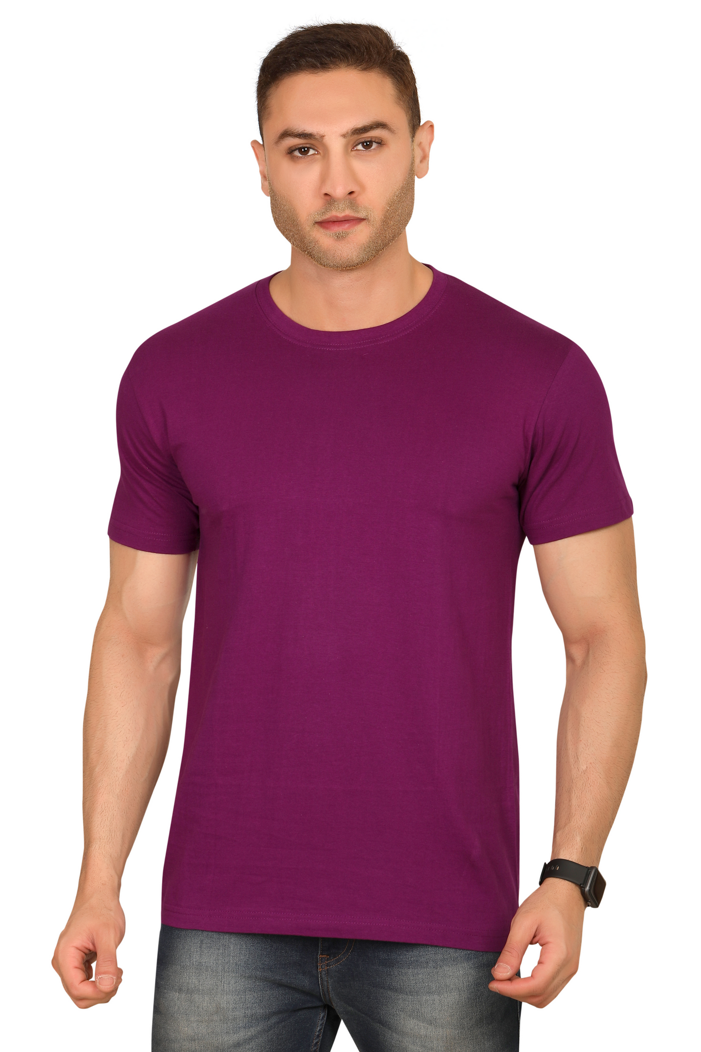 100% Cotton Menâs Half Sleeve T-Shirt - Purple