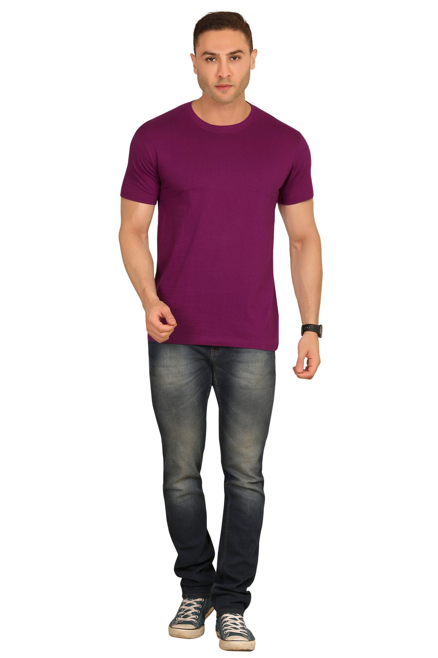 100% Cotton Menâs Half Sleeve T-Shirt - Purple