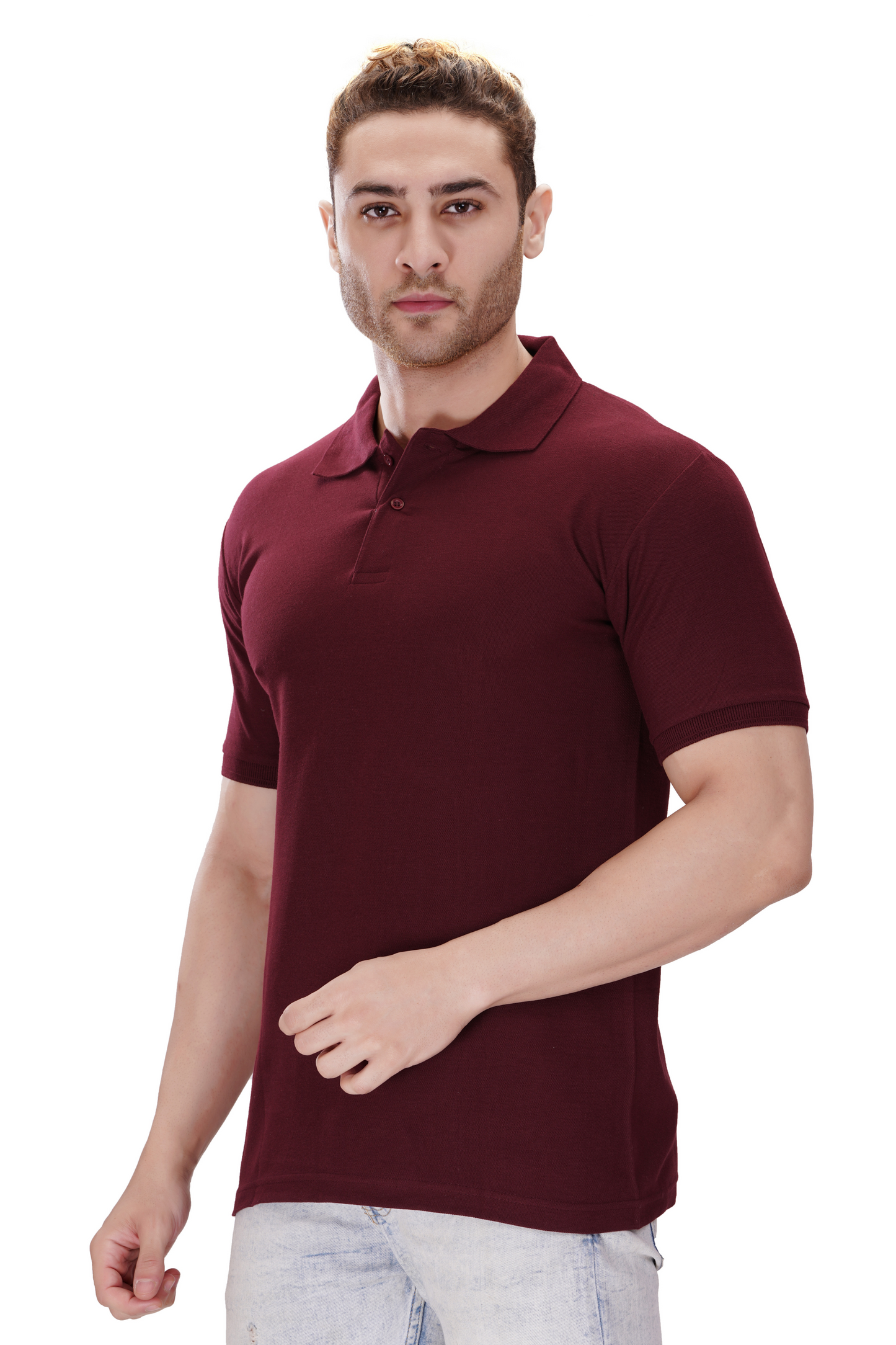 100% Cotton Men’s Half Sleeve Polo Neck T-Shirt - Maroon