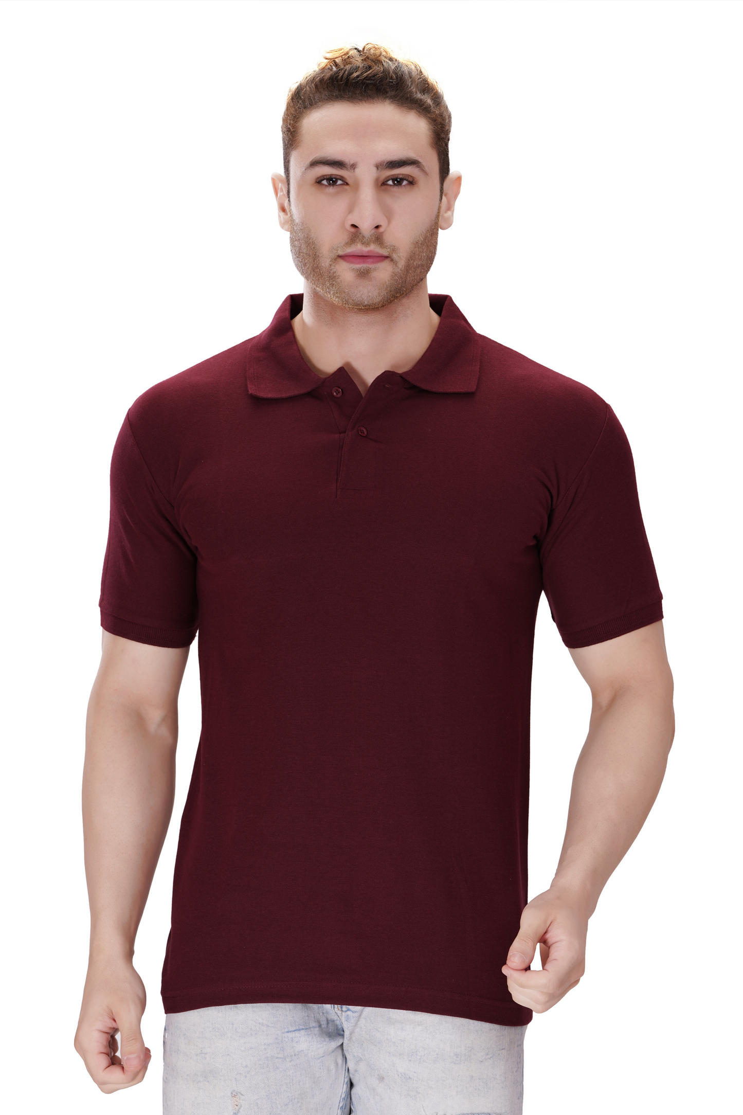 100% Cotton Men’s Half Sleeve Polo Neck T-Shirt - Maroon