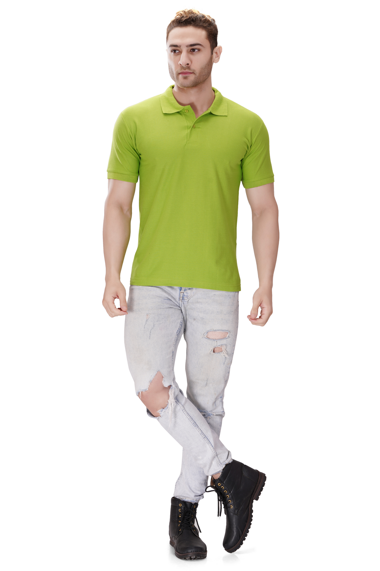 100% Cotton Men’s Half Sleeve Polo Neck T-Shirt - Liril Green