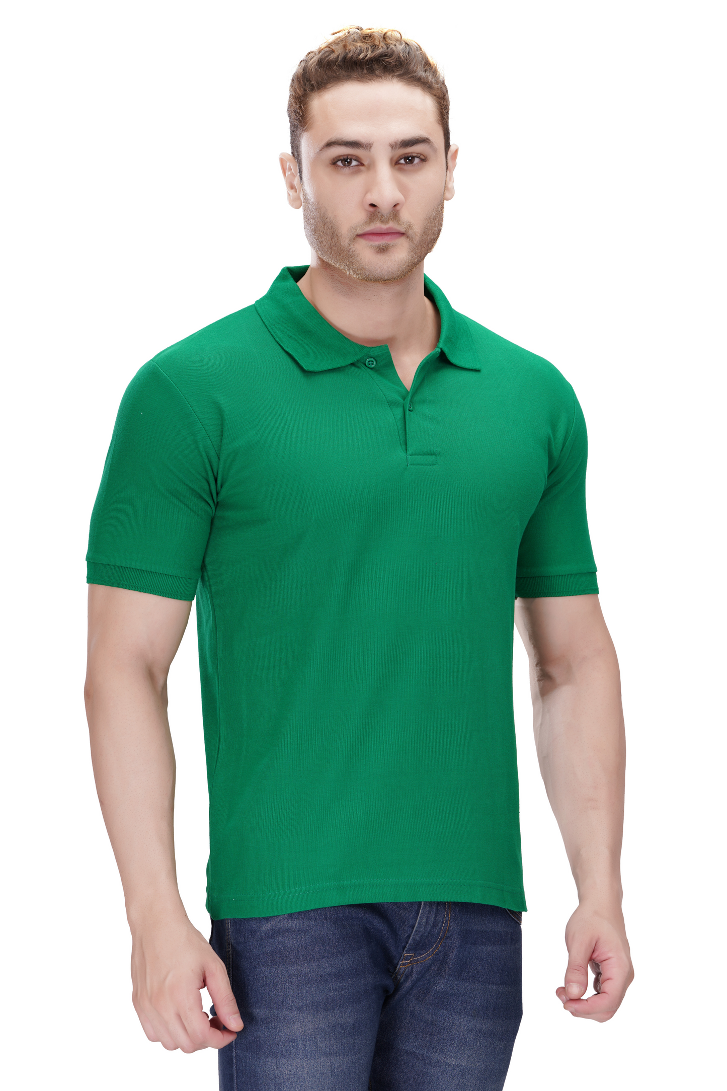 100% Cotton Men’s Half Sleeve Polo Neck T-Shirt - Parrot Green