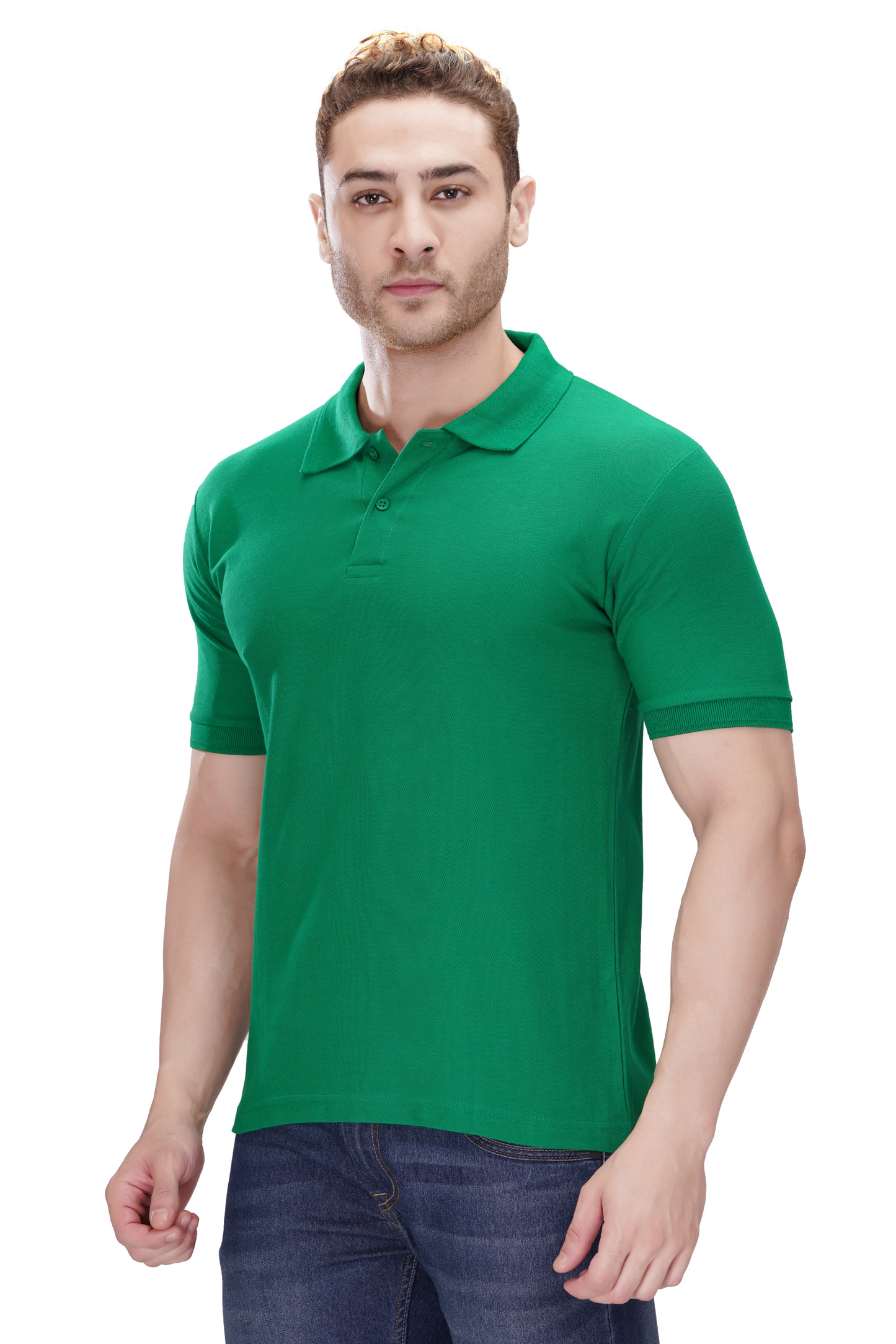 100% Cotton Men’s Half Sleeve Polo Neck T-Shirt - Parrot Green