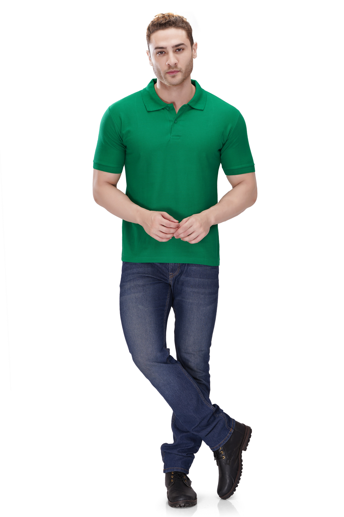 100% Cotton Men’s Half Sleeve Polo Neck T-Shirt - Parrot Green