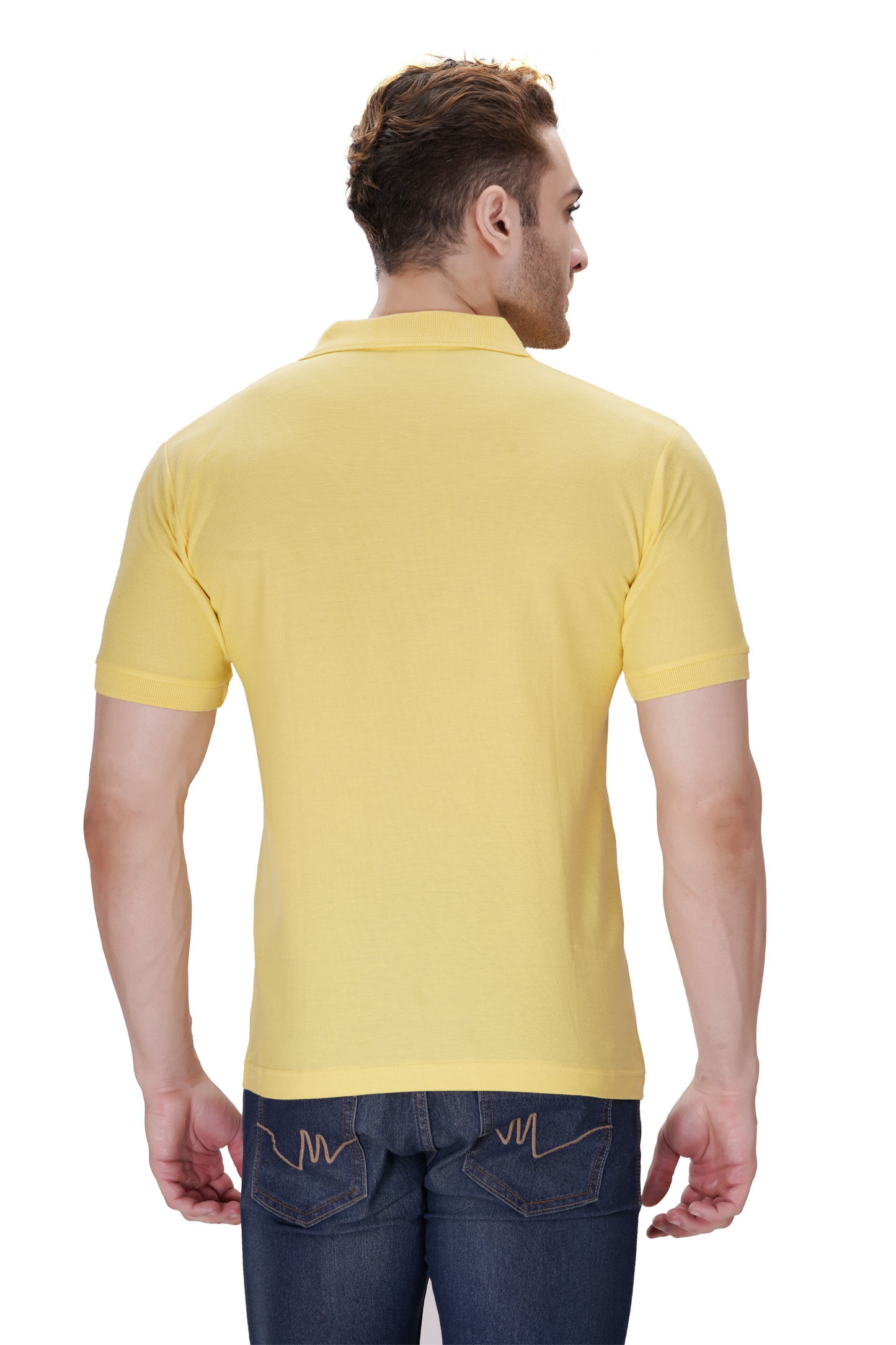 100% Cotton Men’s Half Sleeve Polo Neck T-Shirt - Pale Yellow