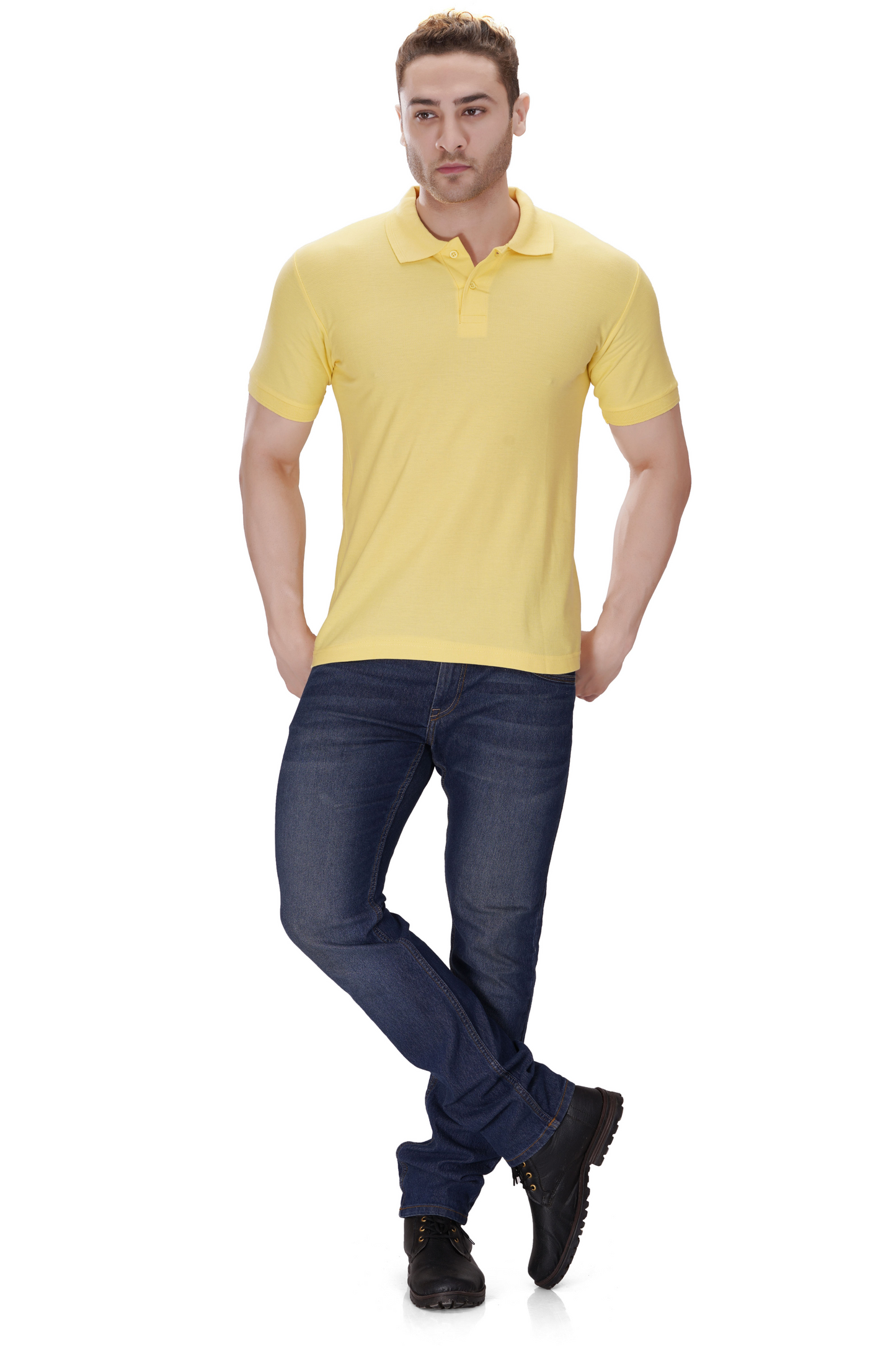 100% Cotton Men’s Half Sleeve Polo Neck T-Shirt - Pale Yellow