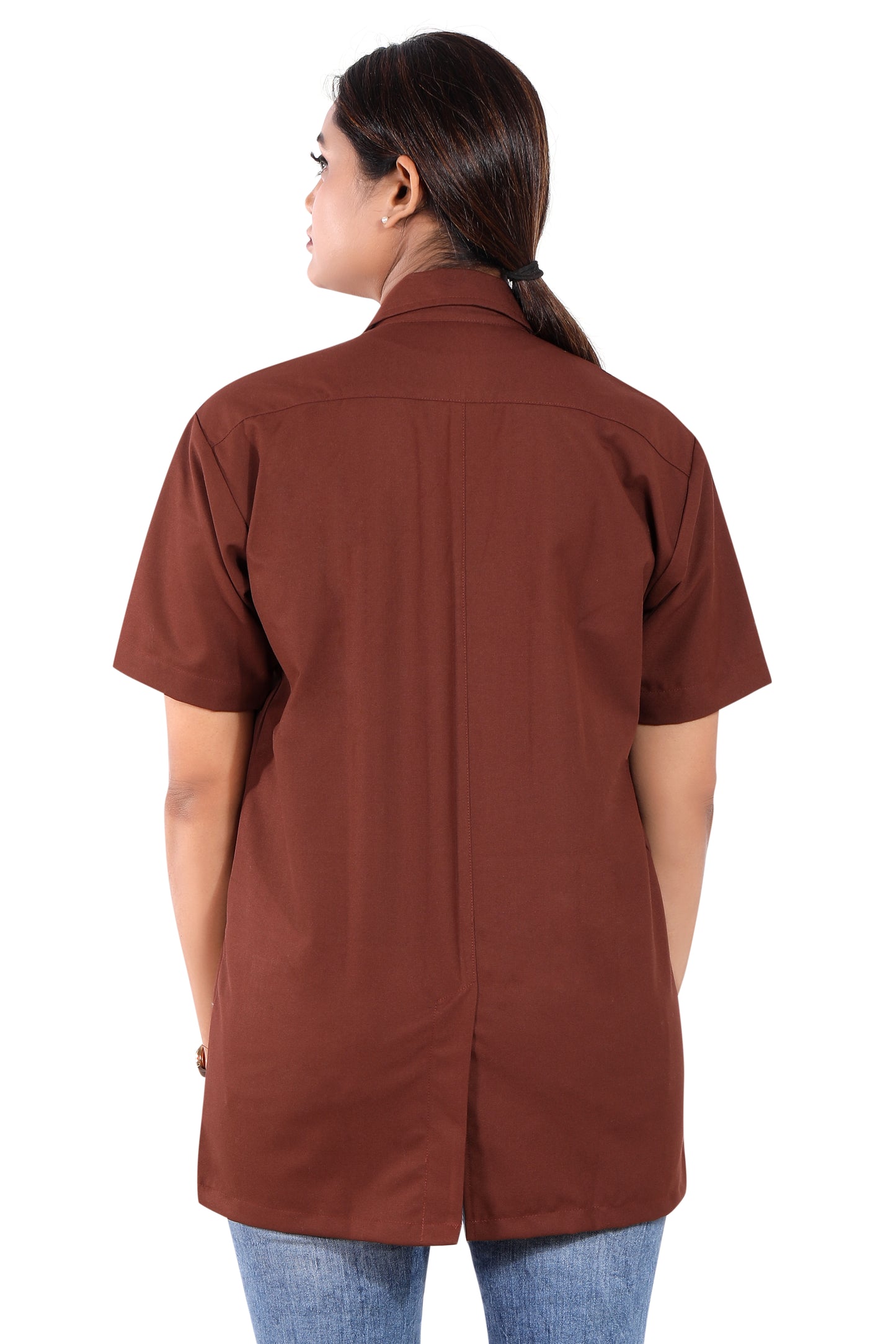 Cotton Unisex Apron Lab Coat - Regular Length - Half Sleeves - Brown