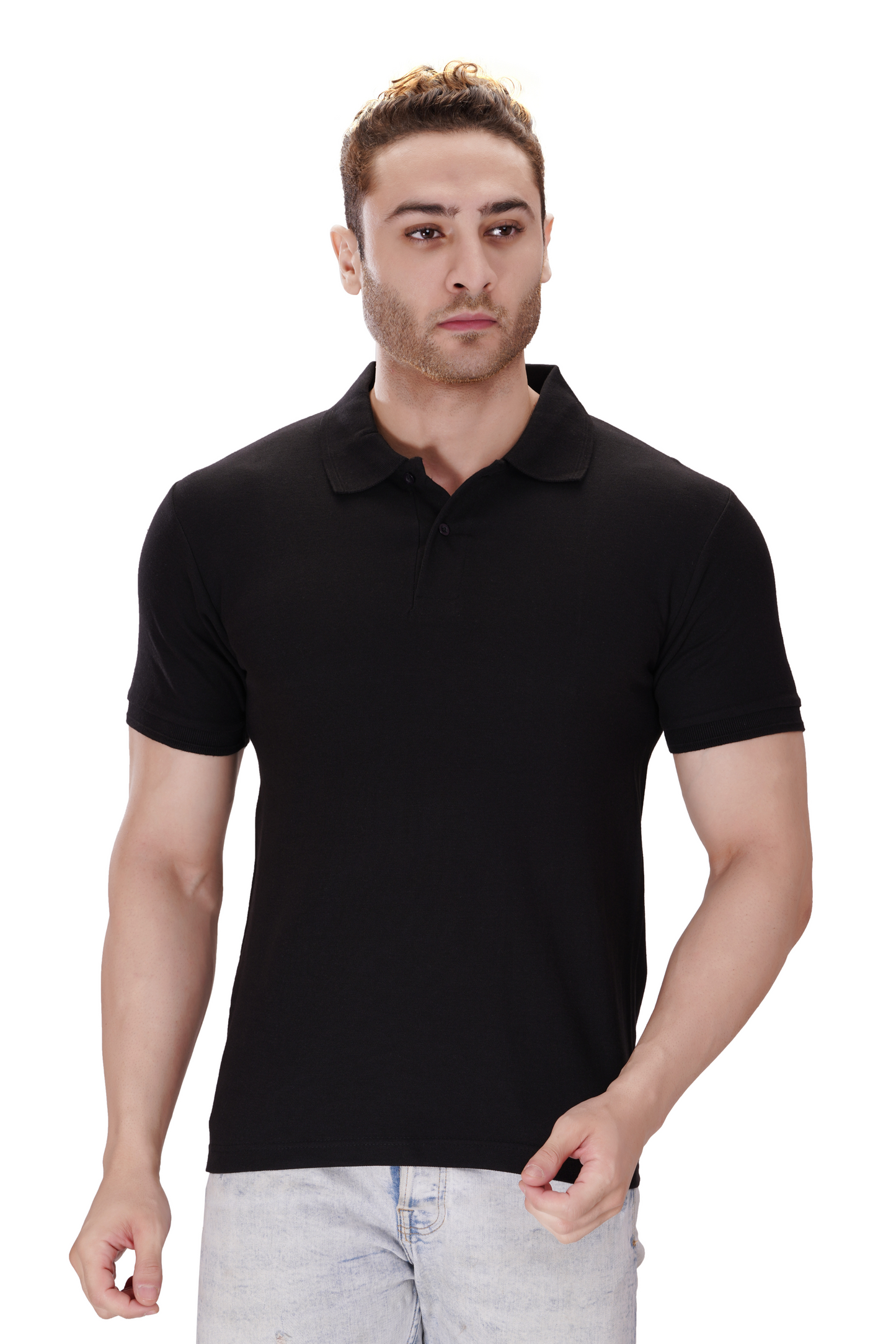 100% Cotton Men’s Half Sleeve Polo Neck T-Shirt - Black