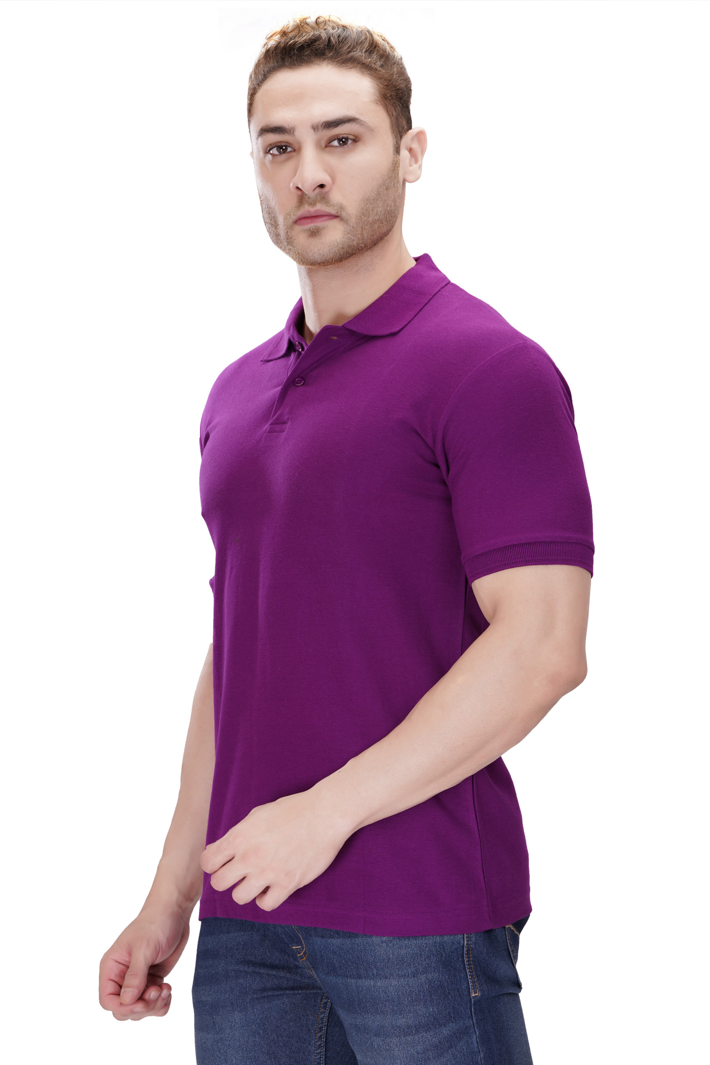 100% Cotton Men’s Half Sleeve Polo Neck T-Shirt - Purple