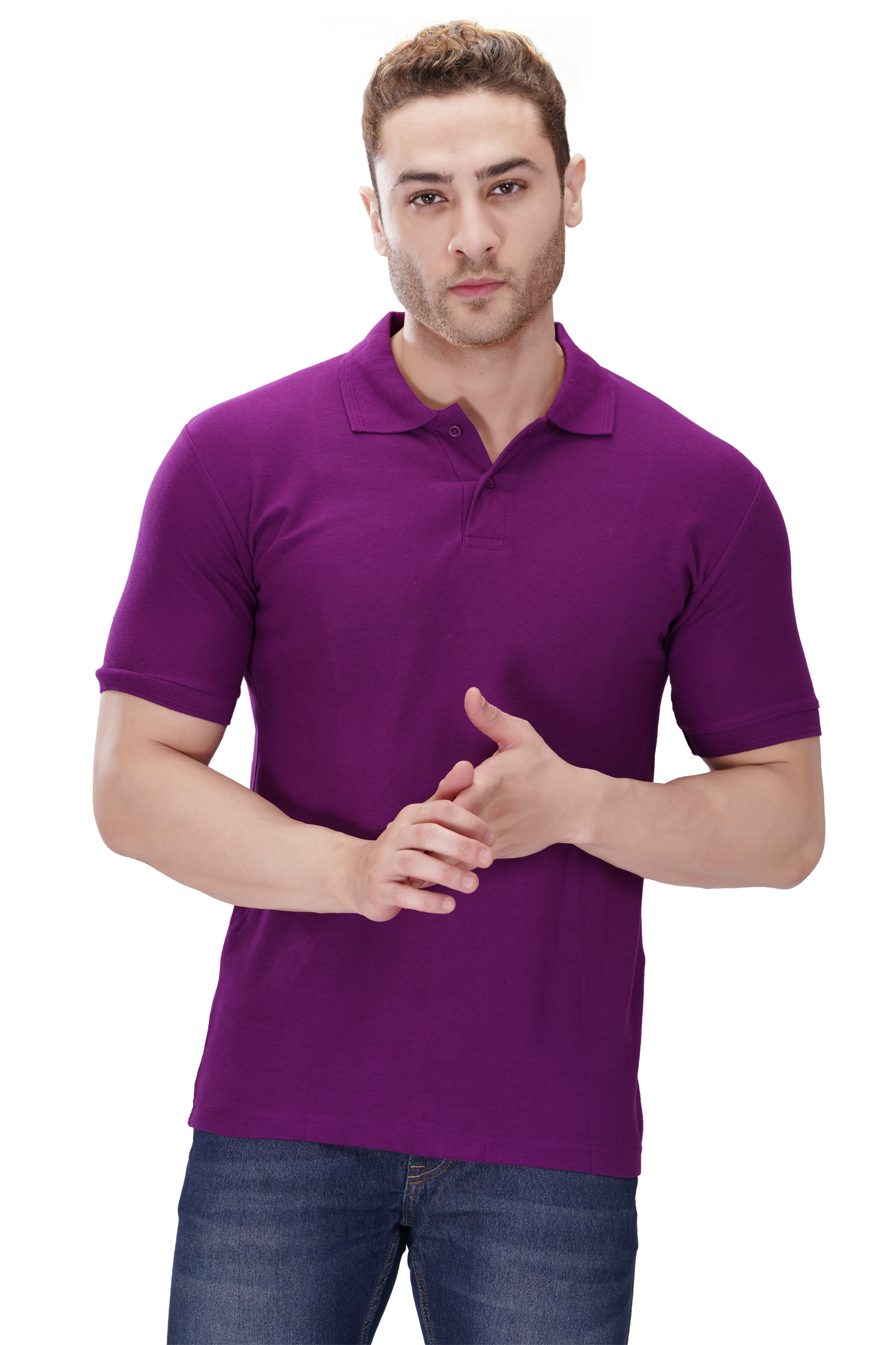 100% Cotton Men’s Half Sleeve Polo Neck T-Shirt - Purple