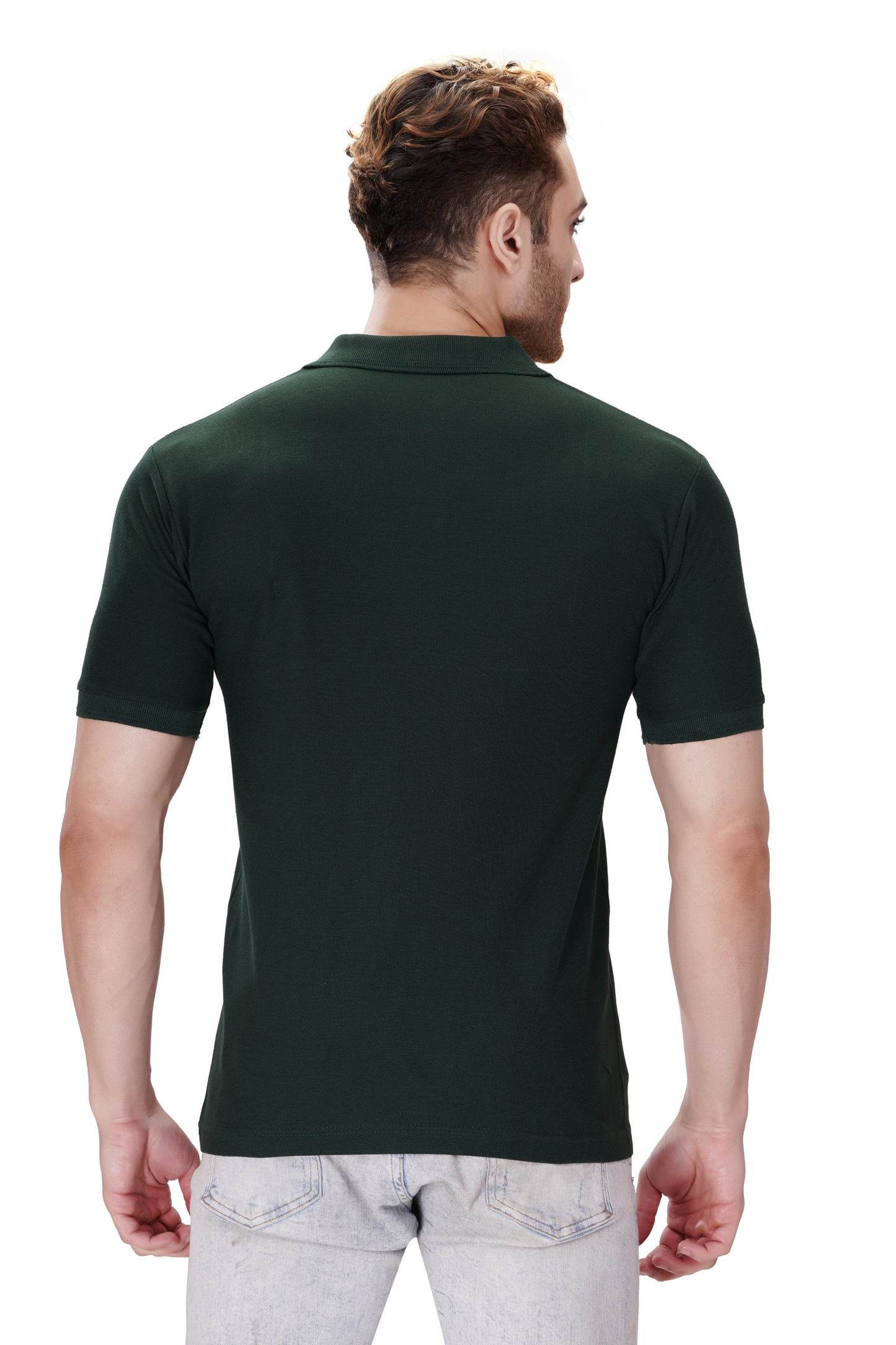 100% Cotton Men’s Half Sleeve Polo Neck T-Shirt - Bottel Green