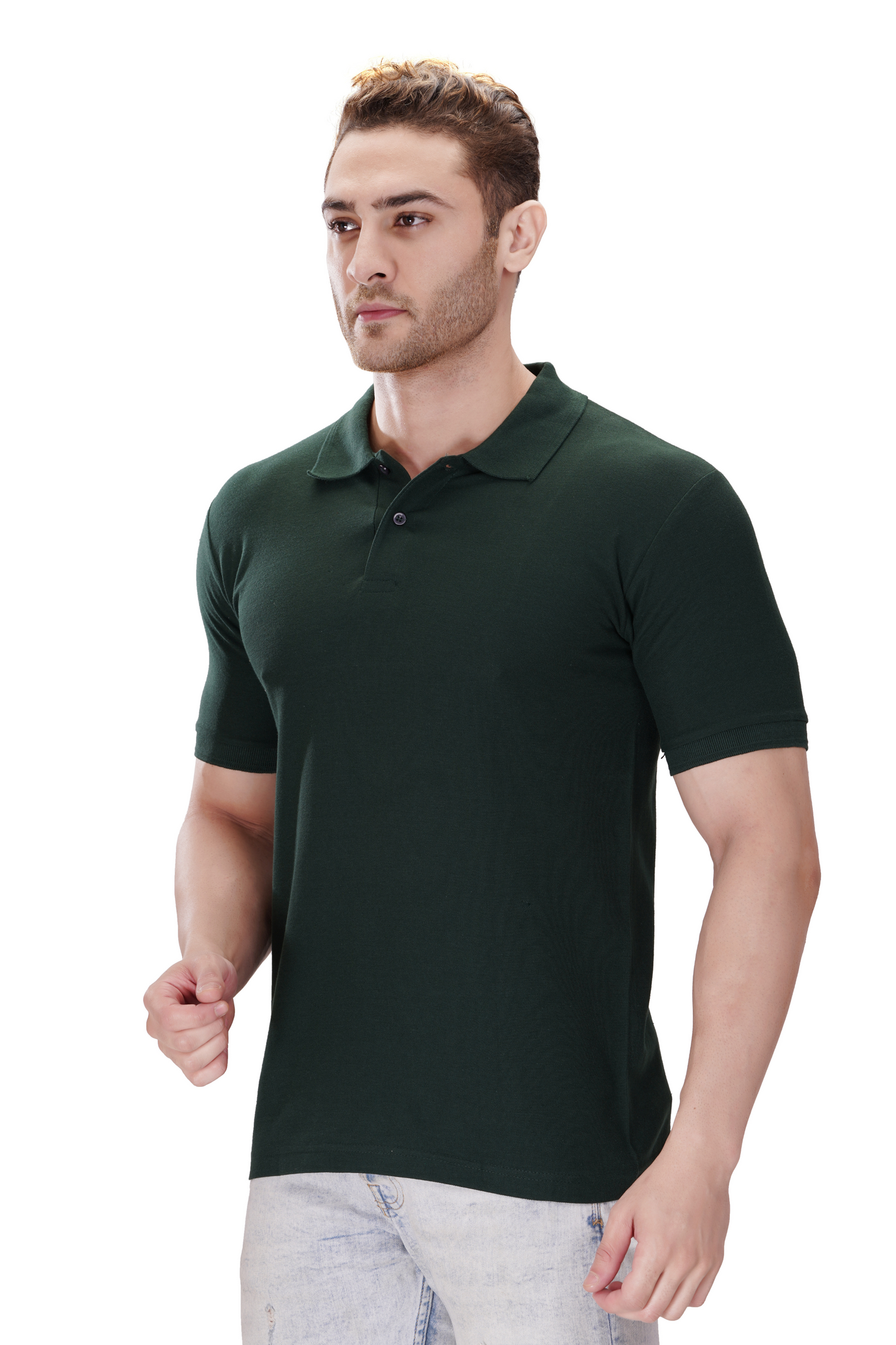 100% Cotton Men’s Half Sleeve Polo Neck T-Shirt - Bottel Green