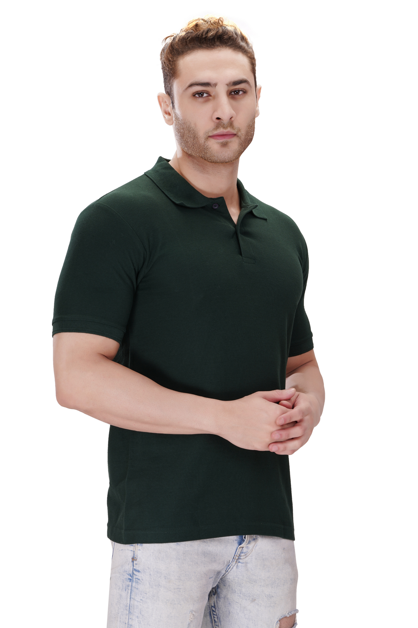 100% Cotton Men’s Half Sleeve Polo Neck T-Shirt - Bottel Green