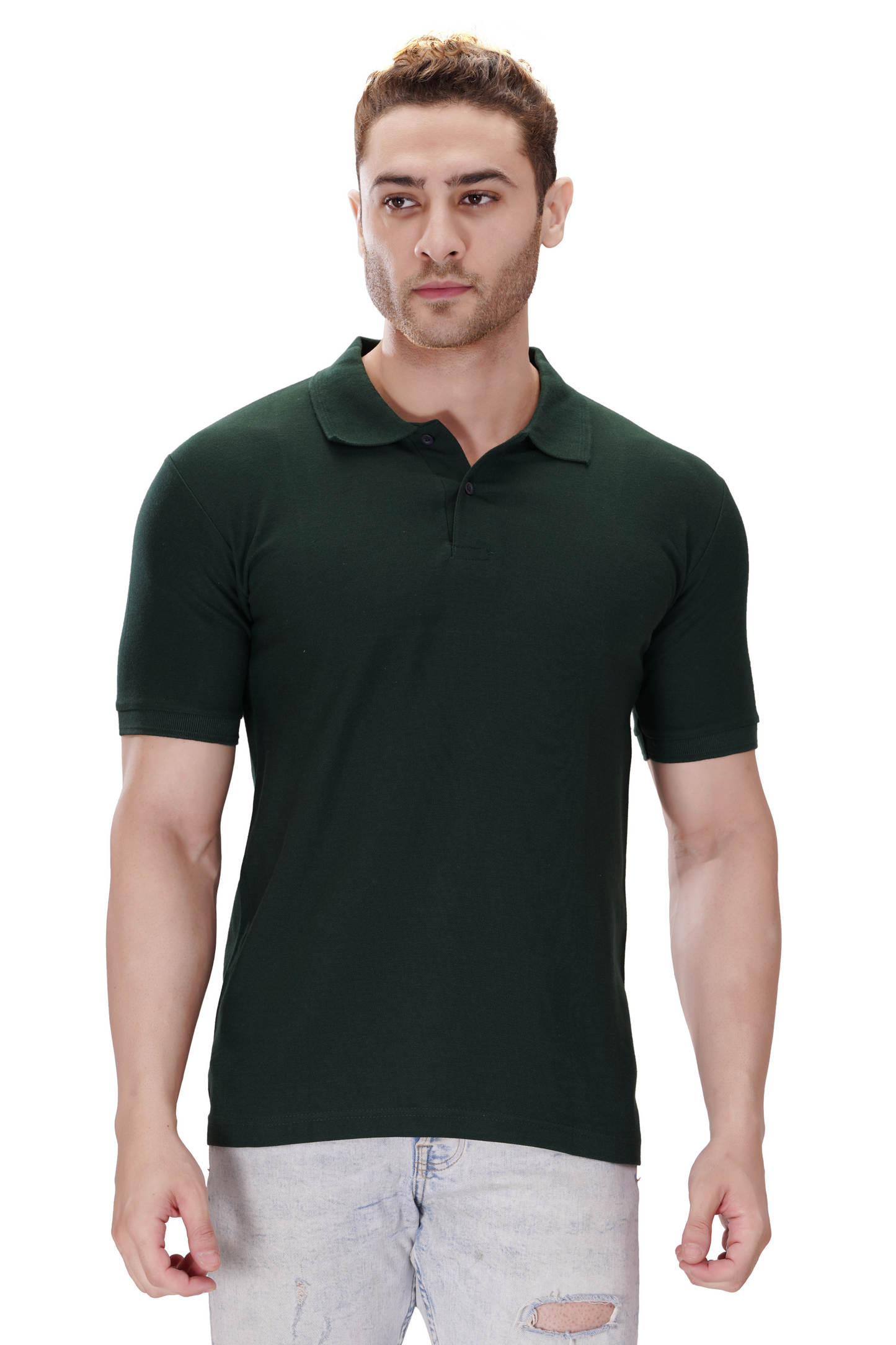 100% Cotton Men’s Half Sleeve Polo Neck T-Shirt - Bottel Green