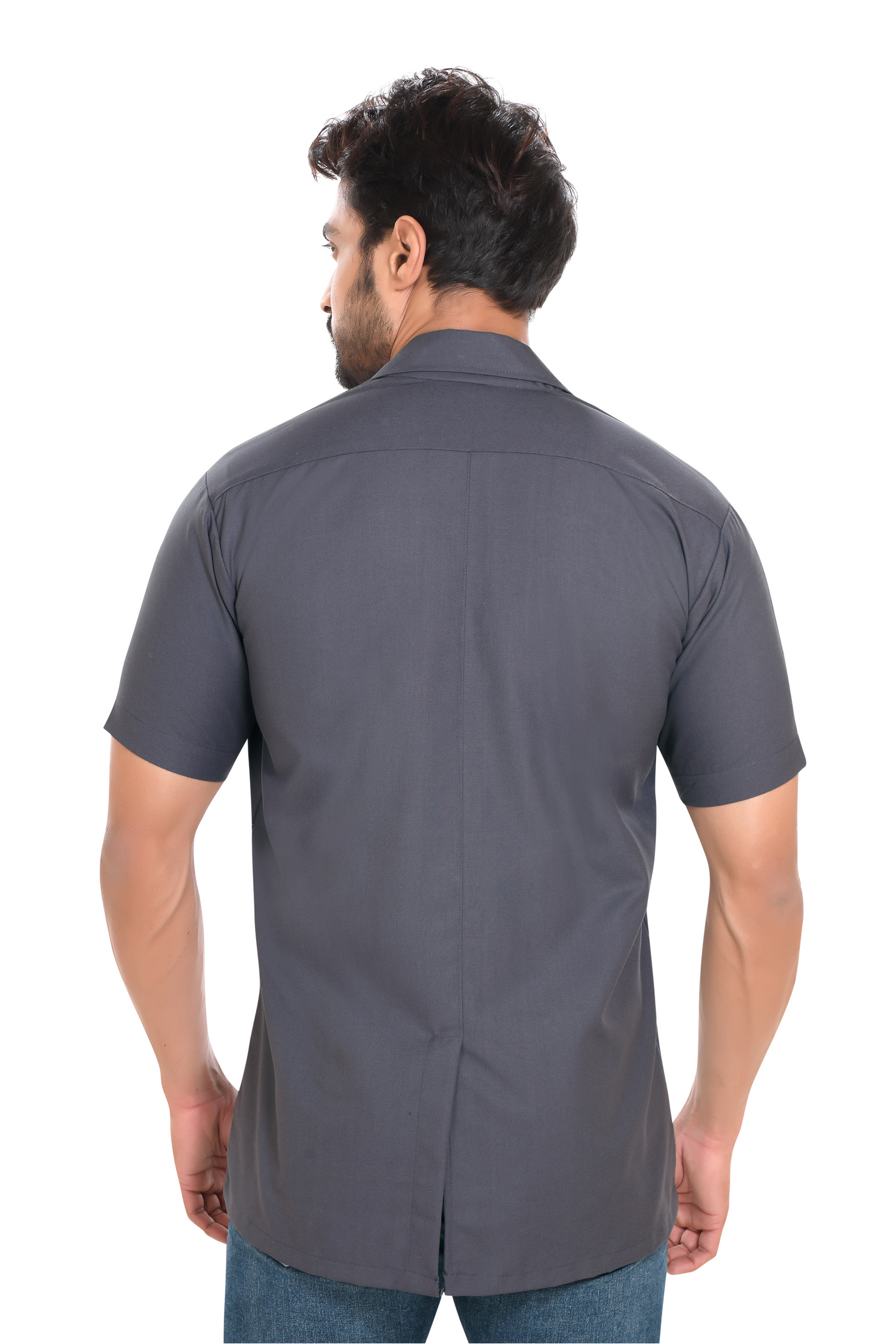 Cotton Unisex Apron Lab Coat - Regular Length - Half Sleeves - Grey