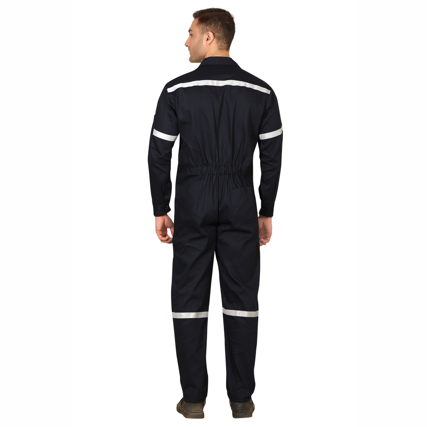 100% Cotton Hi-Visibility Industrial Coverall Boiler Suit with Grey Reflective Tape overcoat - Navy Blue