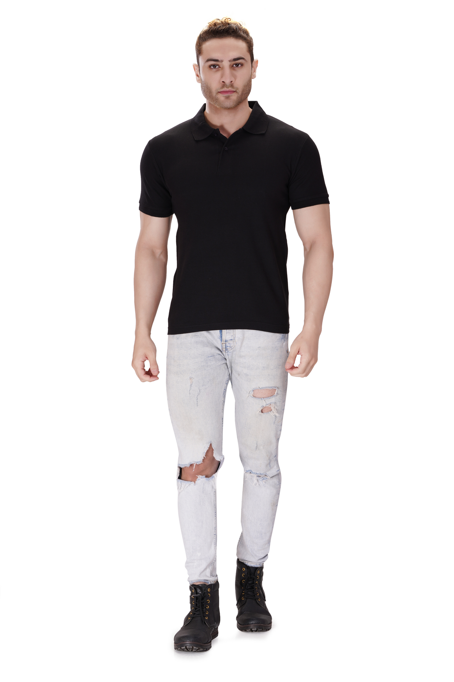 100% Cotton Men’s Half Sleeve Polo Neck T-Shirt - Black