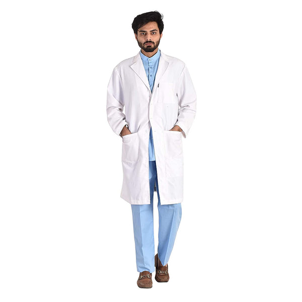 Cotton Unisex Apron Lab Coat - Knee Length - Full Sleeves - White
