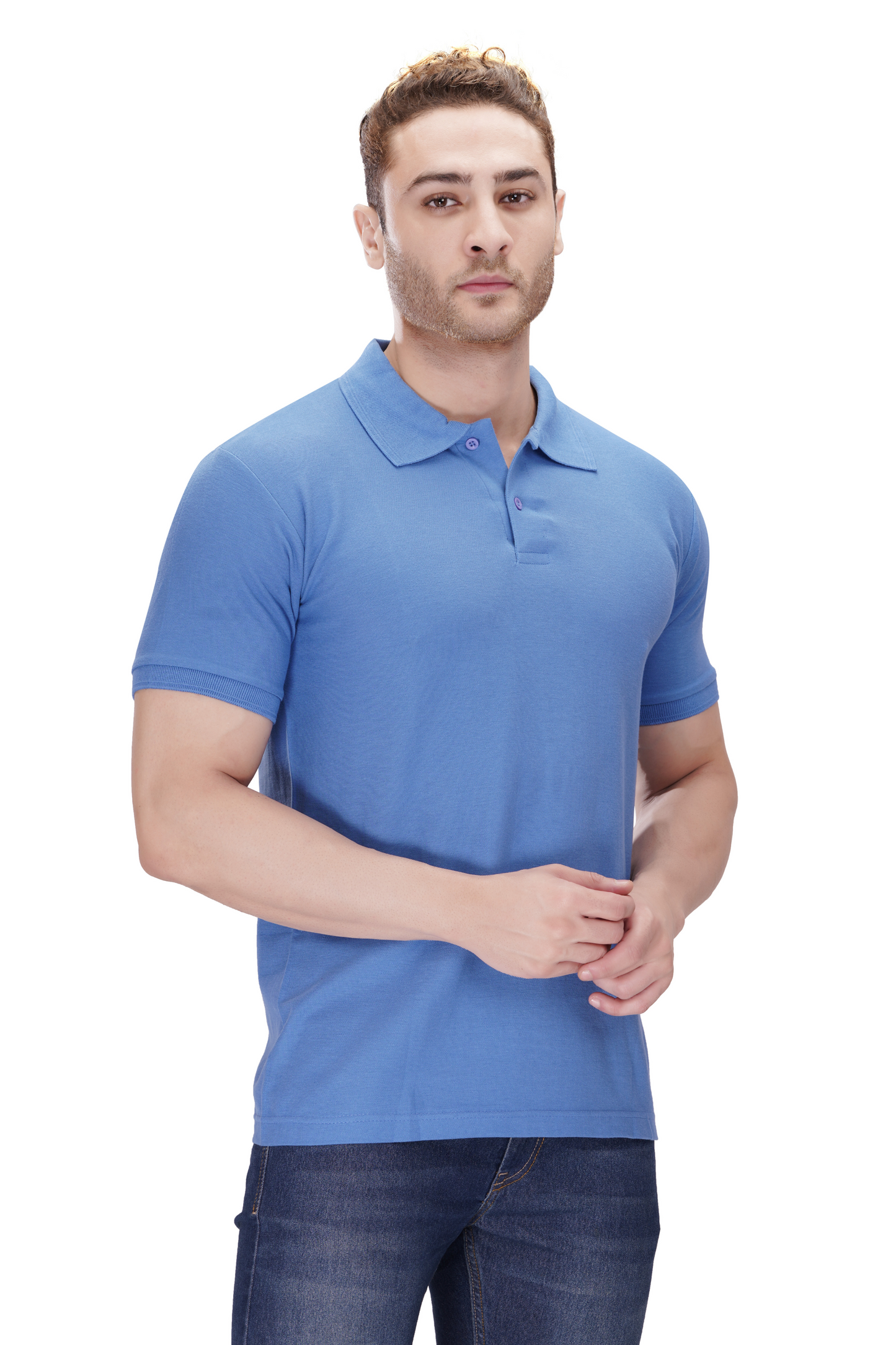 100% Cotton Men’s Half Sleeve Polo Neck T-Shirt - Sky Blue
