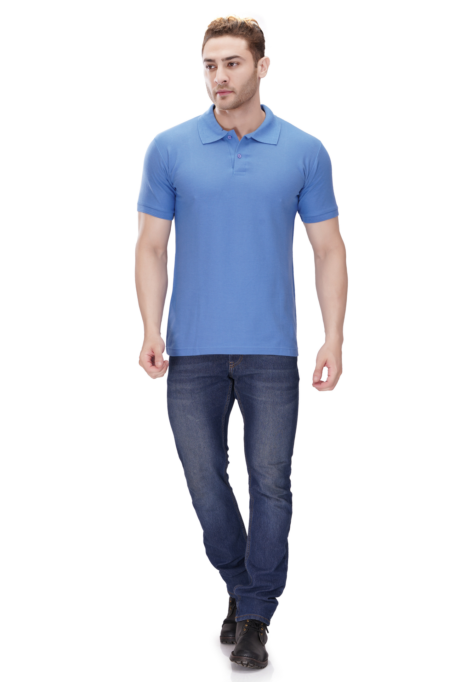 100% Cotton Men’s Half Sleeve Polo Neck T-Shirt - Sky Blue