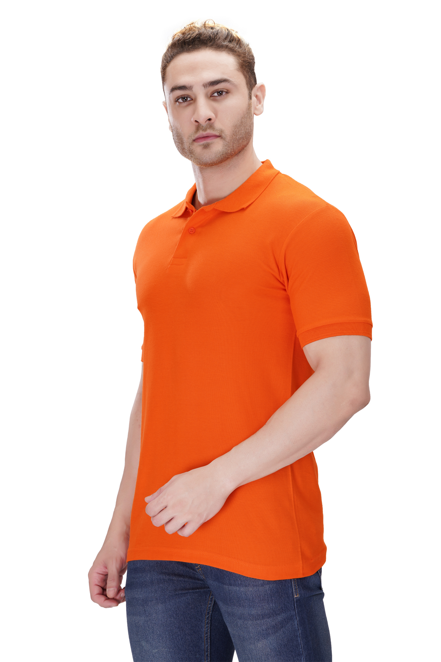 100% Cotton Men’s Half Sleeve Polo Neck T-Shirt - Orange