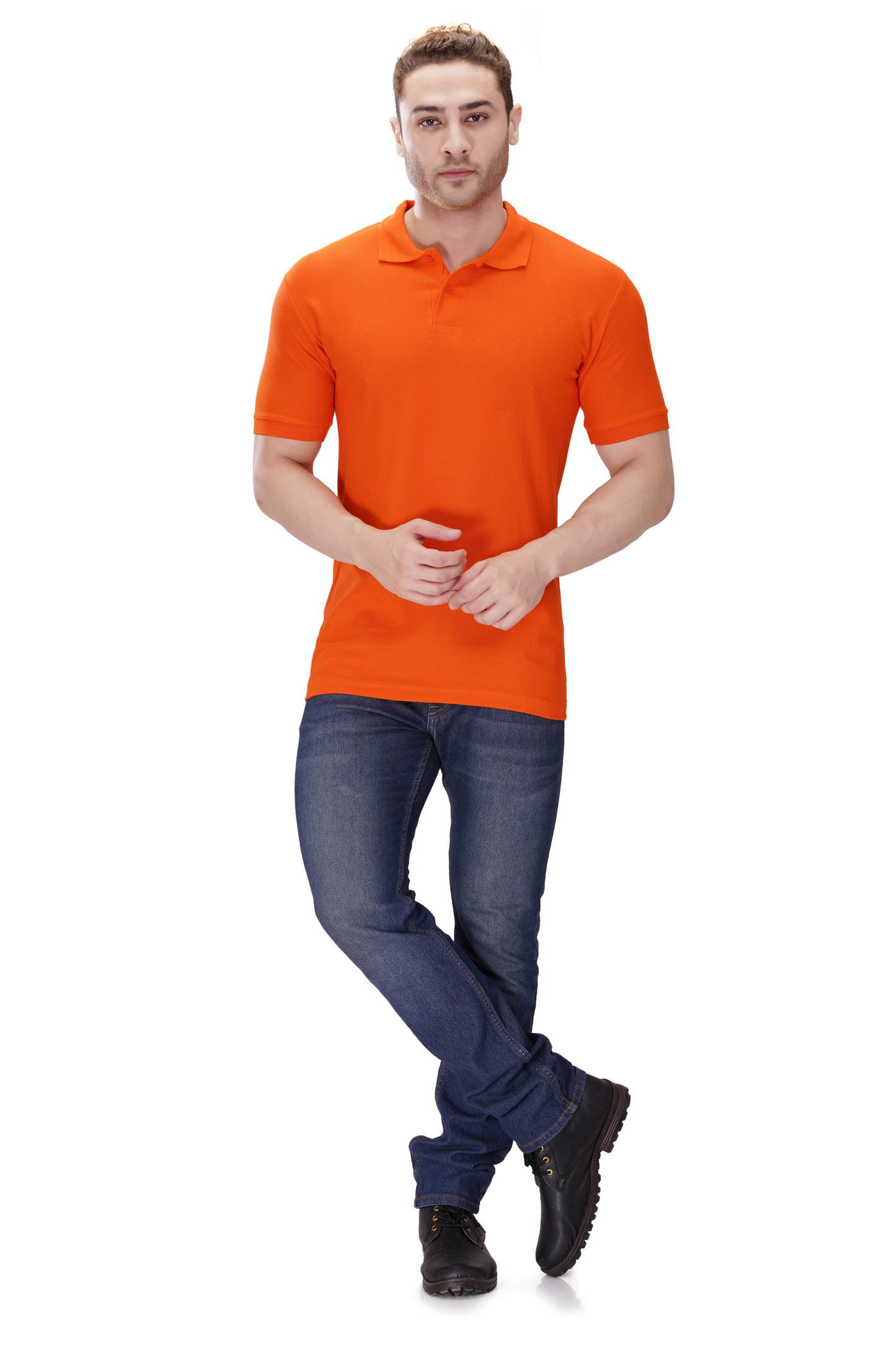 100% Cotton Men’s Half Sleeve Polo Neck T-Shirt - Orange
