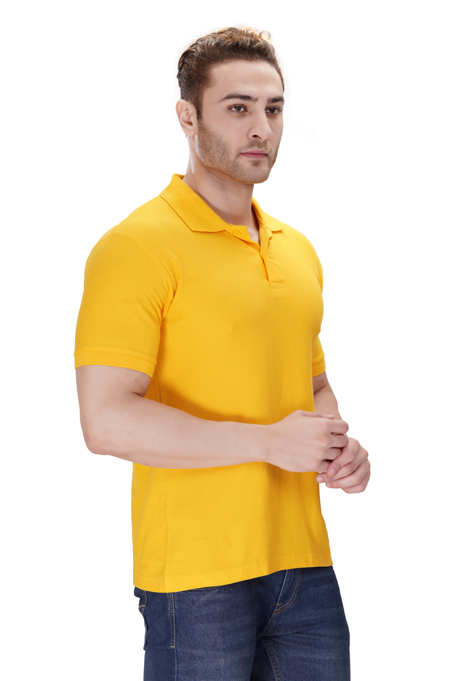 100% Cotton Men’s Half Sleeve Polo Neck T-Shirt - Yellow
