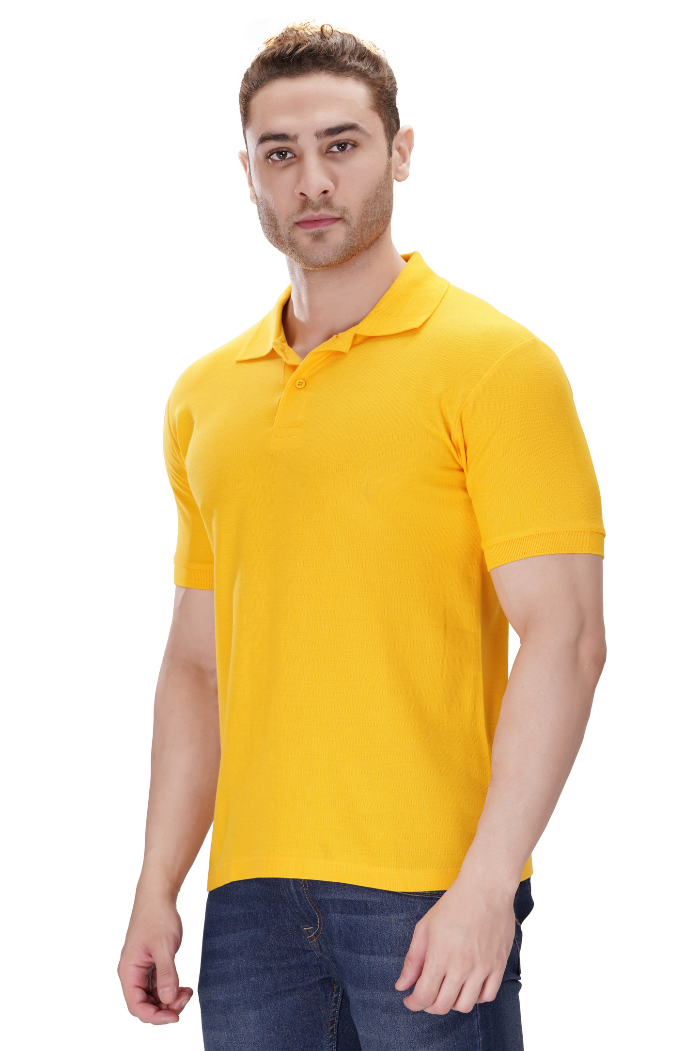 100% Cotton Men’s Half Sleeve Polo Neck T-Shirt - Yellow
