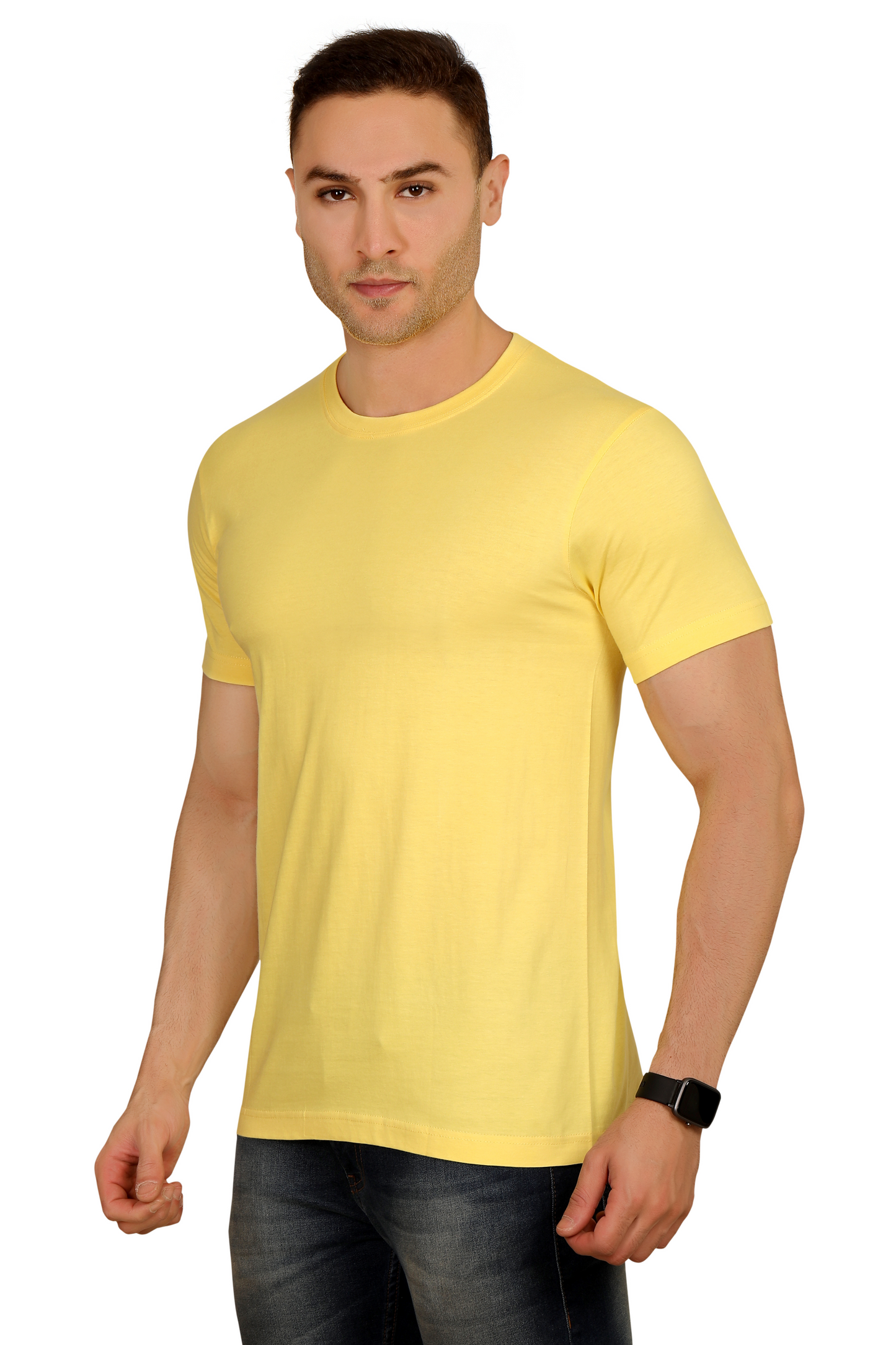 100% Cotton Menâs Half Sleeve T-Shirt - Pale Yellow