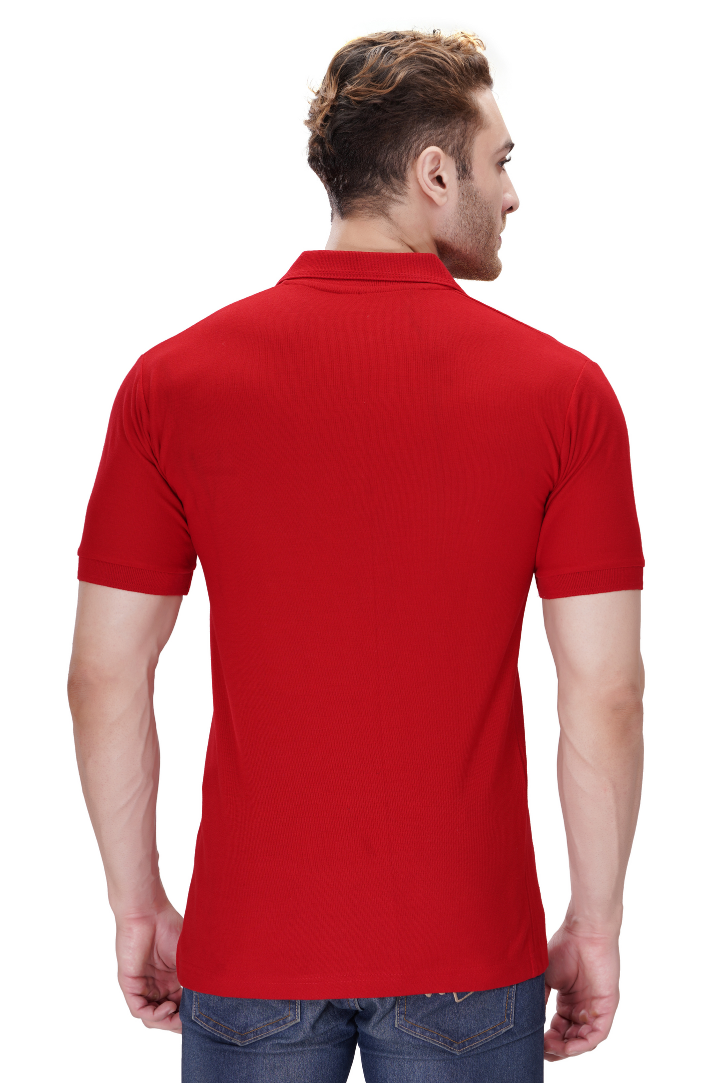 100% Cotton Men’s Half Sleeve Polo Neck T-Shirt - Red
