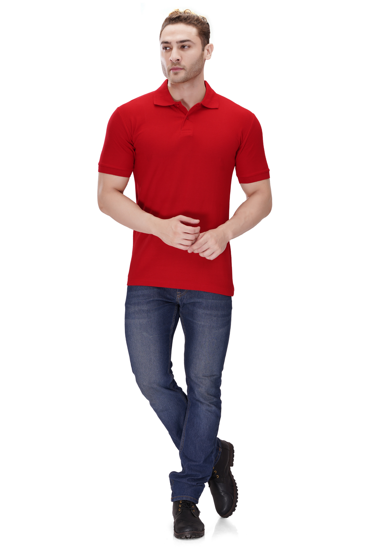 100% Cotton Men’s Half Sleeve Polo Neck T-Shirt - Red
