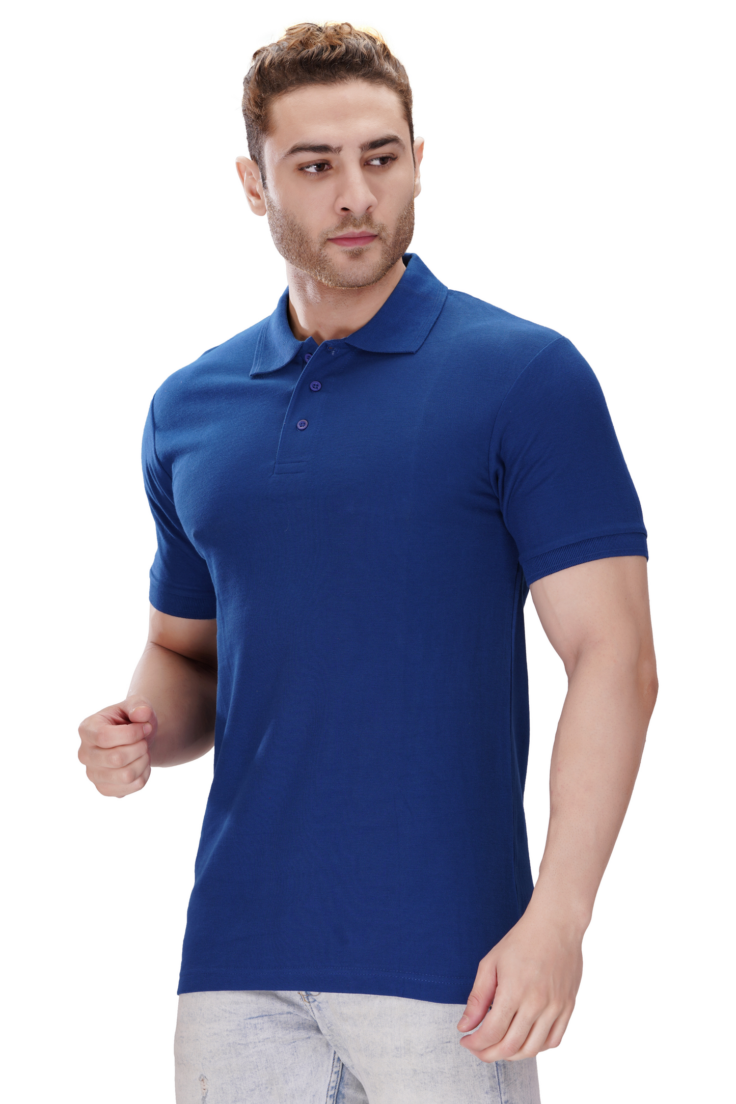 100% Cotton Men’s Half Sleeve Polo Neck T-Shirt - Royal Blue