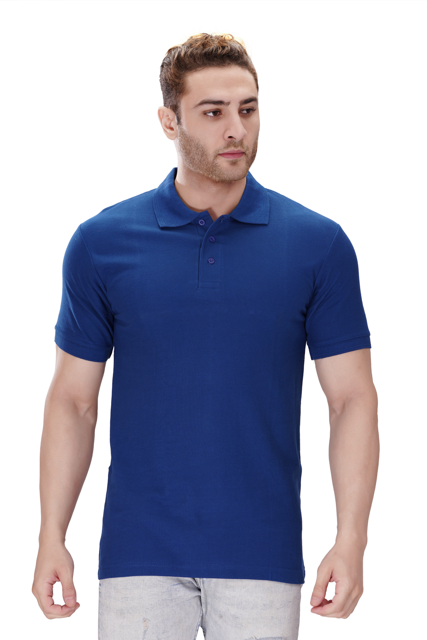 100% Cotton Men’s Half Sleeve Polo Neck T-Shirt - Royal Blue